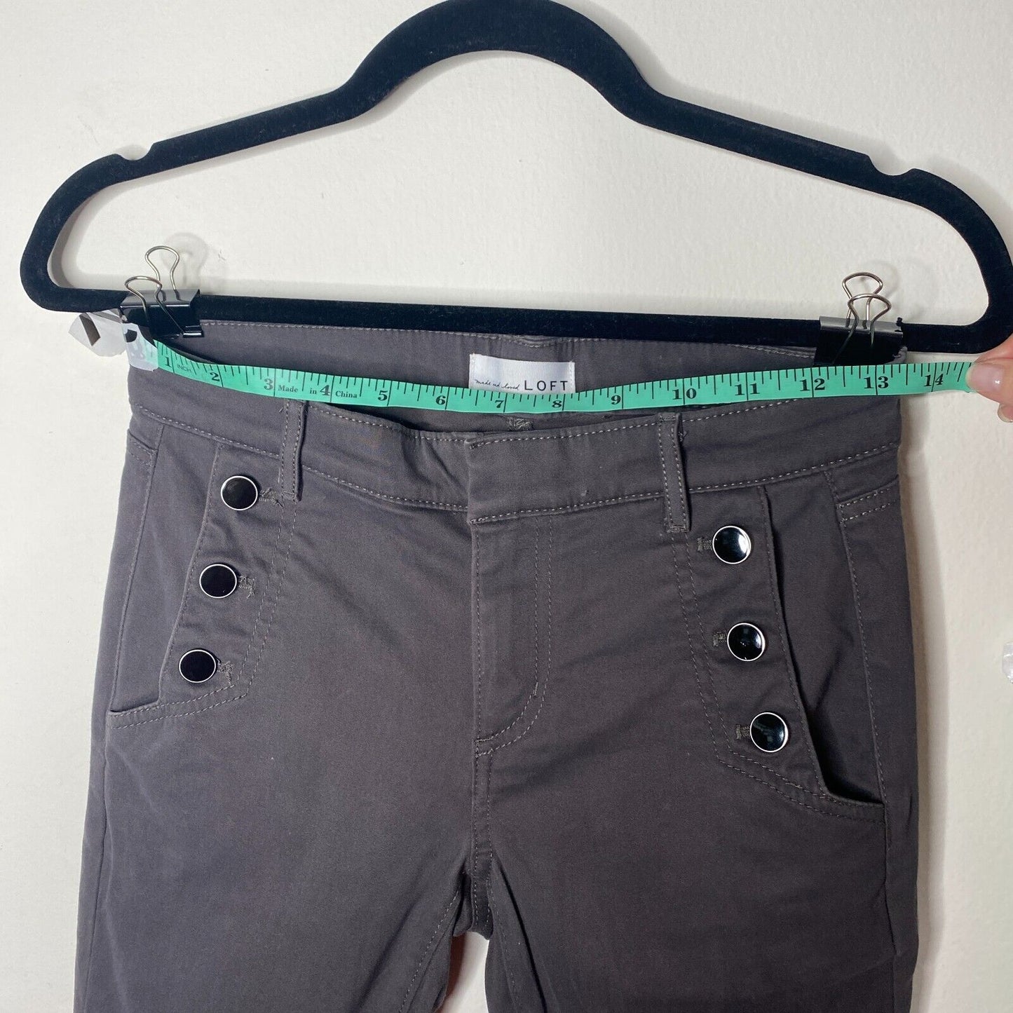 Loft Dark Gray Black Button Front Skinny Trouser Pant Zip Hook & Eye 0 / 25