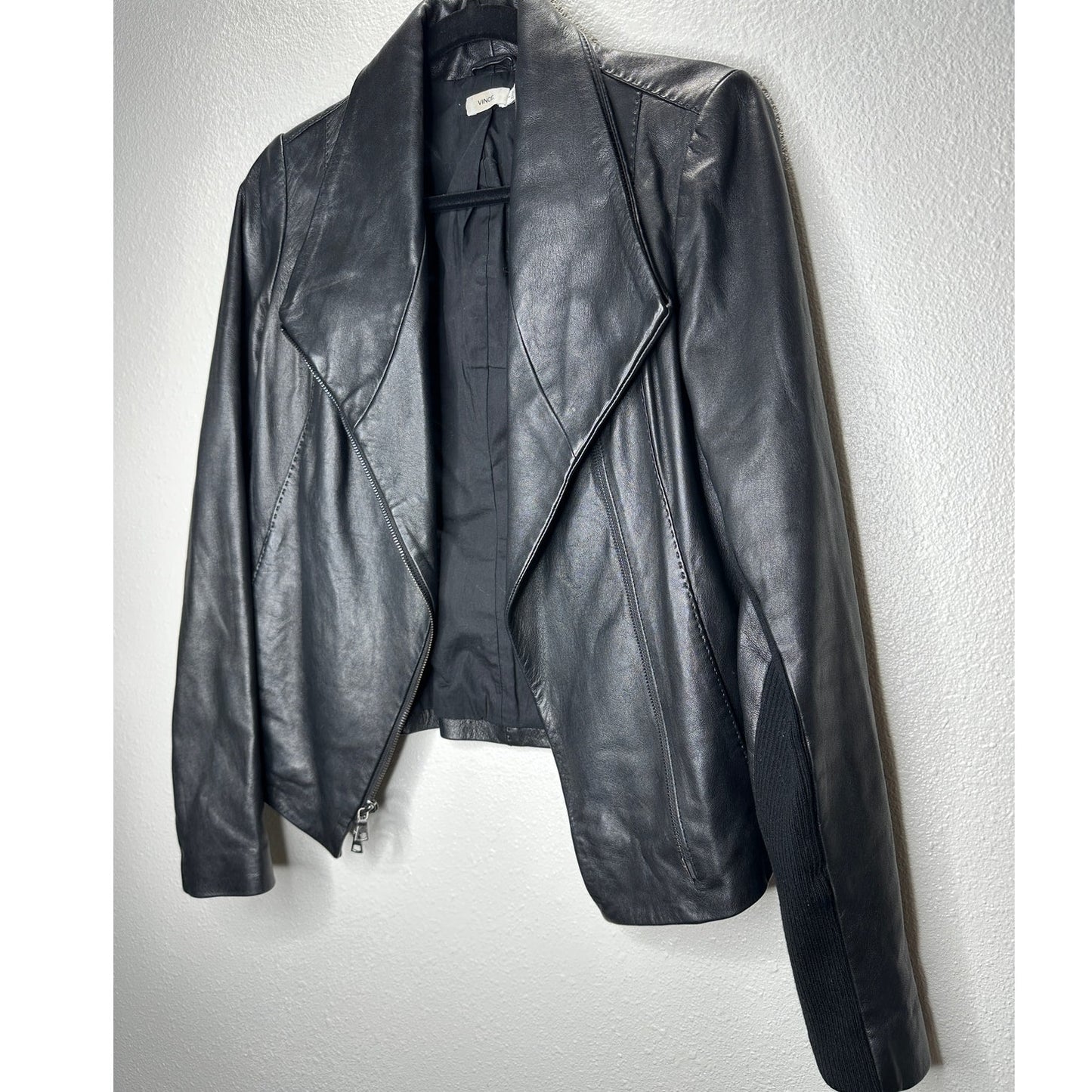 Vince Black Soft Lamb Leather Scuba Moto Jacket Asymmetrical Zip  S