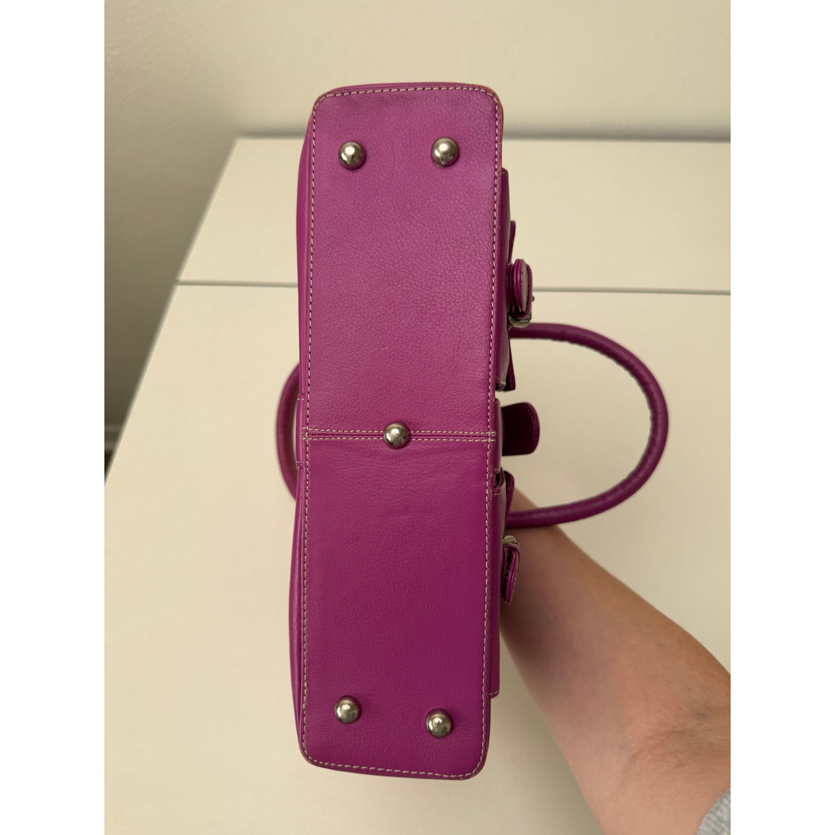 Barneys New York Magenta Buckle Satchel Bag Women's