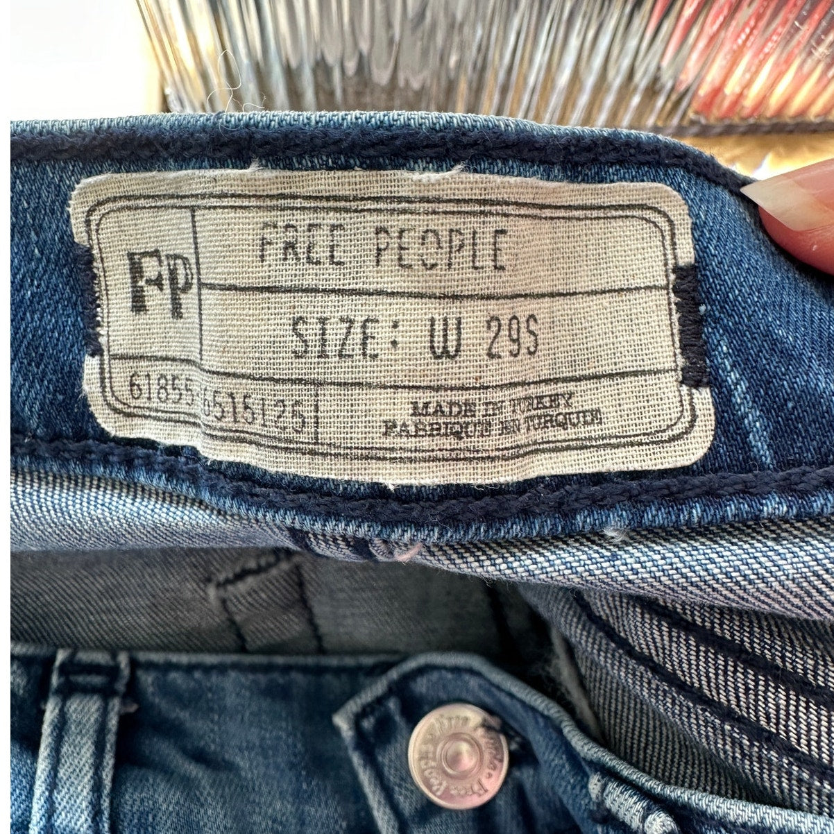 Free People Medium Wash Distressed Knee High Waist Skinny Jeans 29