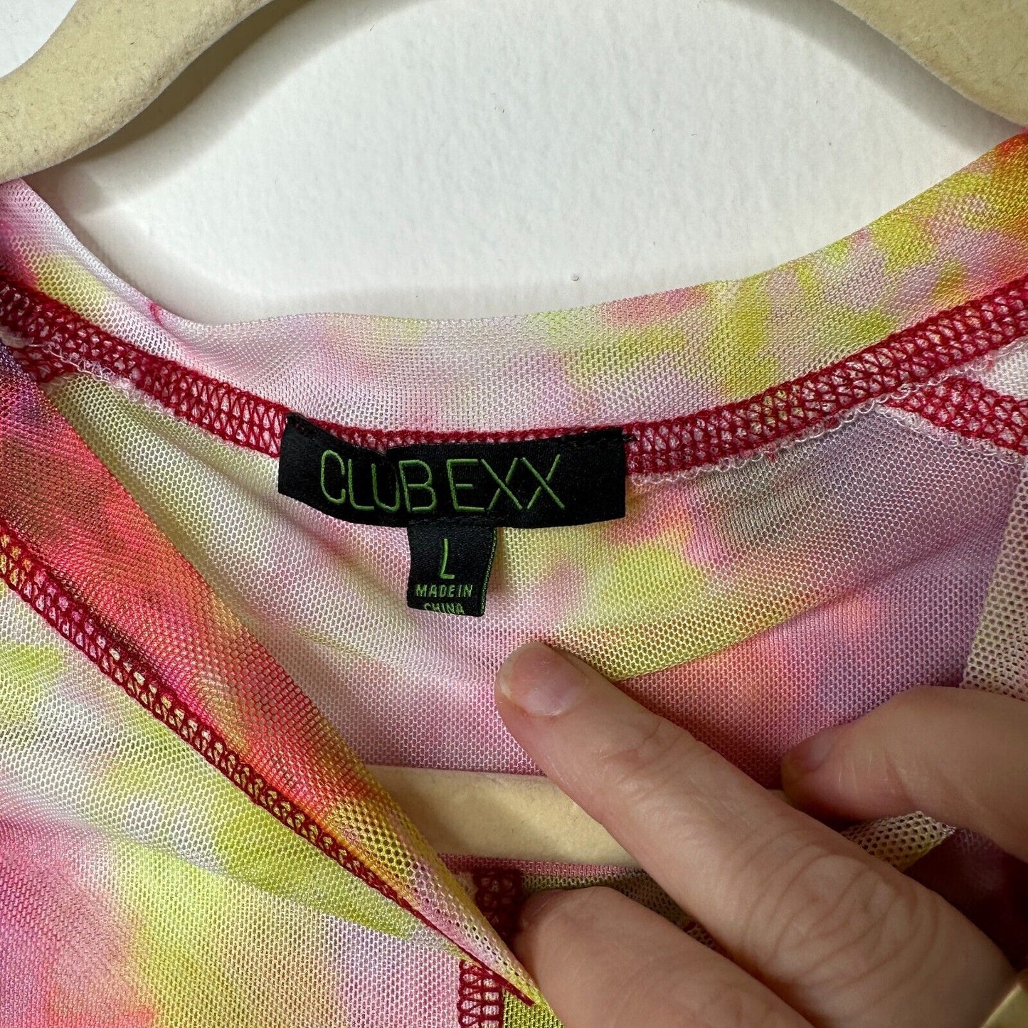 Club Exx Long Sleeve Mesh Crop and Matching Mini Skirt Tie Dye Pink Yellow Red L