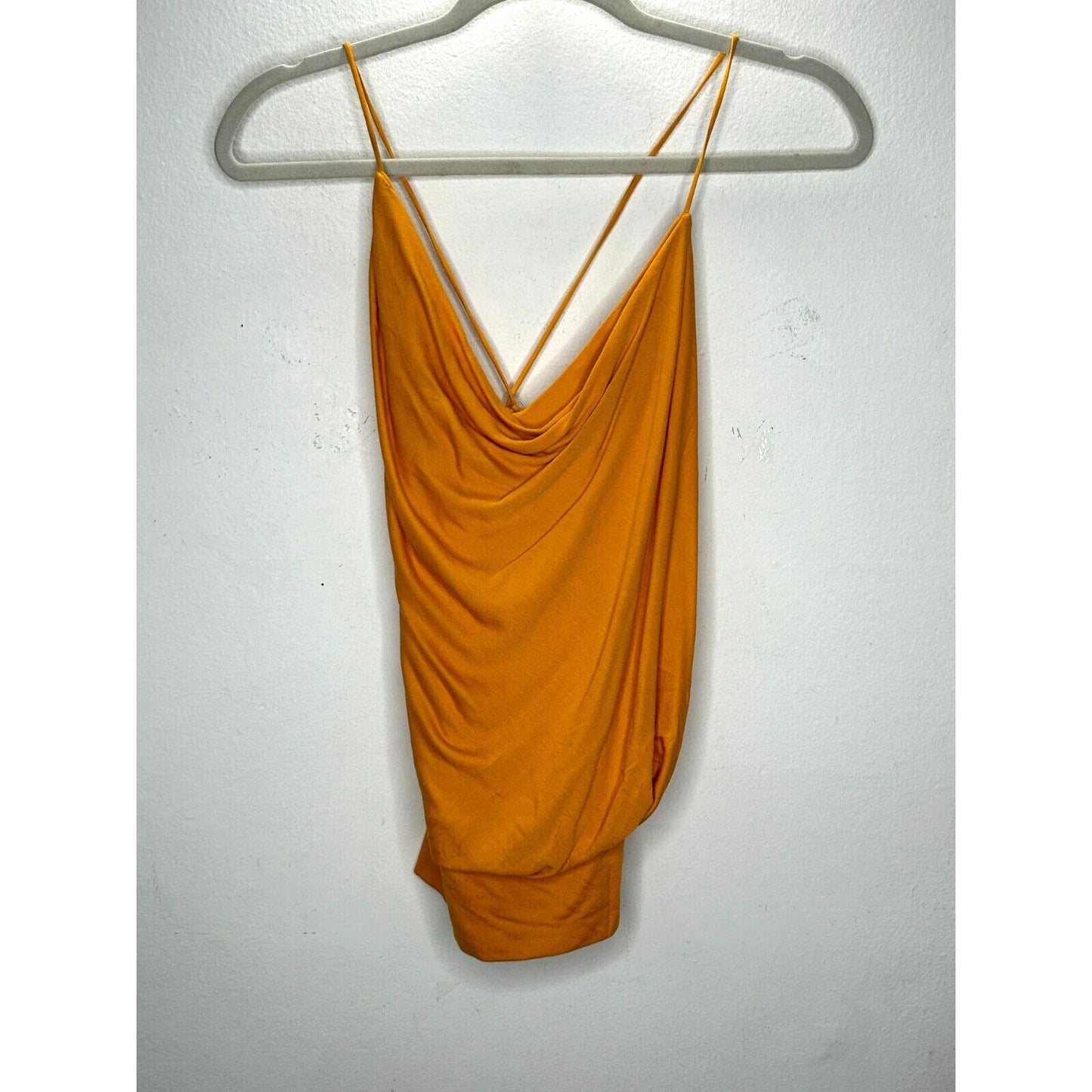 BCBGMAXAZRIA Orange Simone Flame Drape Open Criss Cross Tie Back Summer Top XS