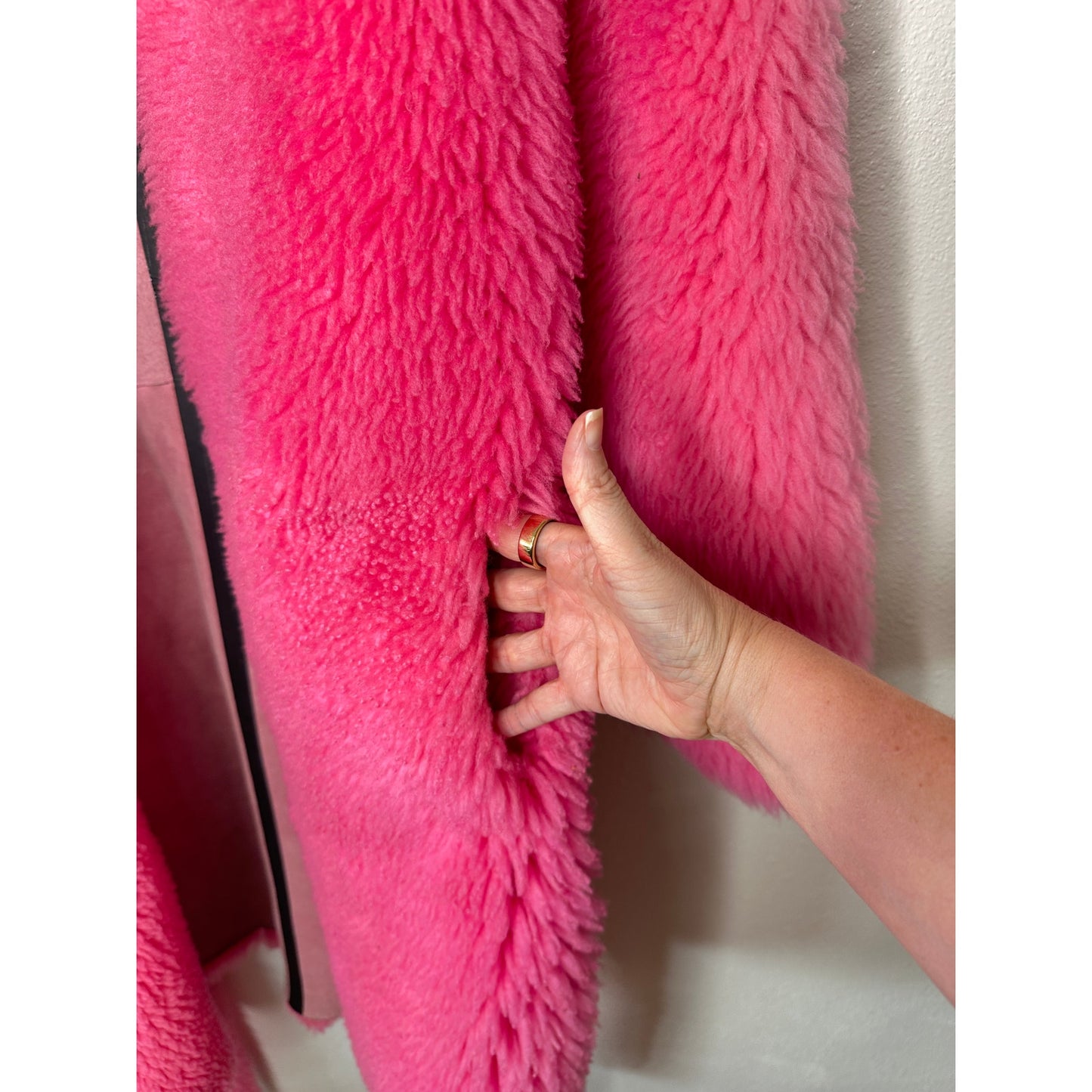 Celine Pink Shearling Belted Longline Coat Women’s Size 8