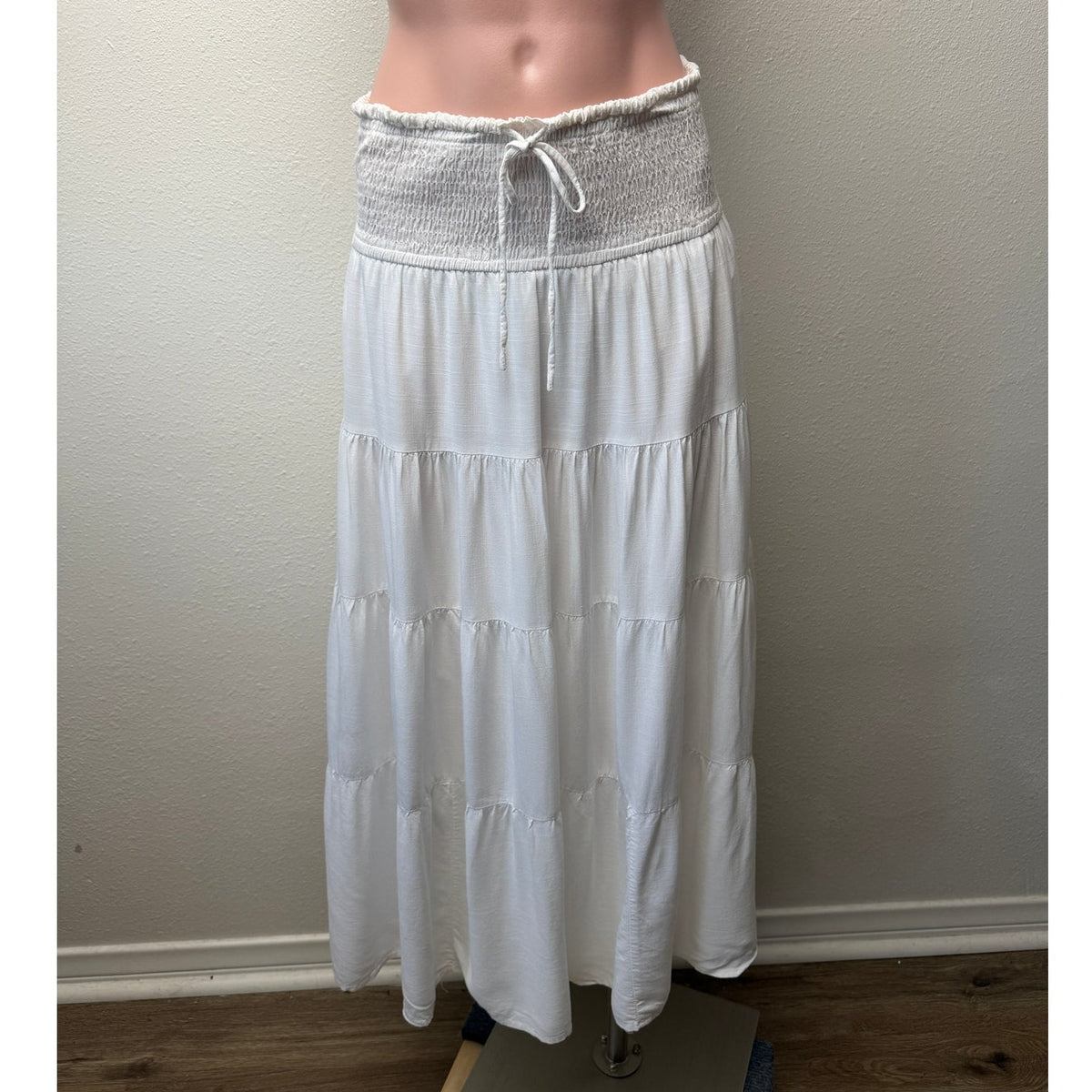 HAEOF White Smocked Convertible Midi Dress Maxi Skirt Women's US S
