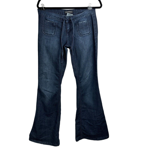 Vintage Z Cavaricci Dark Wash Low Rise Flare Front Tie Waist Jean Patch Pocket 7