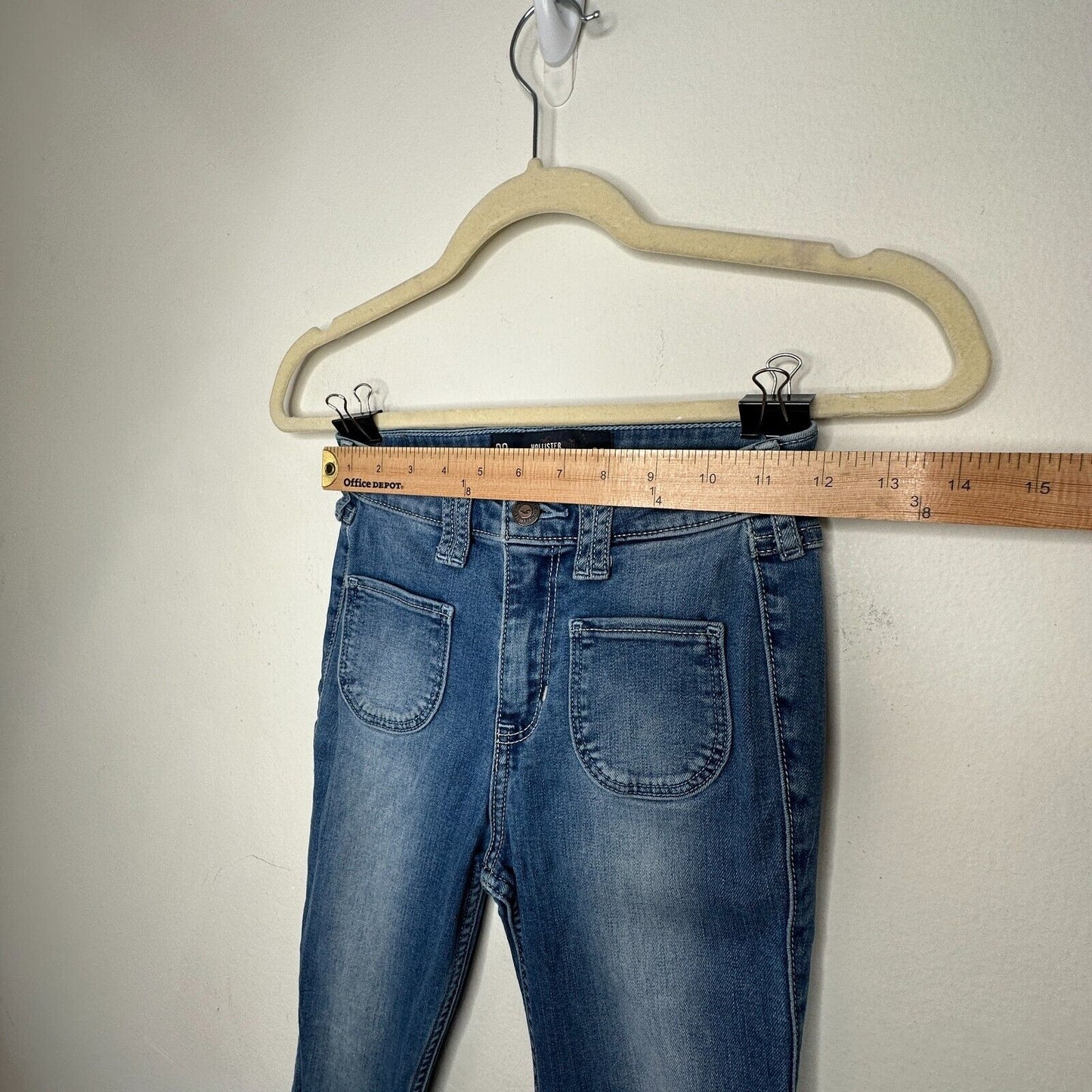 Hollister Medium Wash Crop Patch Pocket Hi-Rise Denim Skinny Jean Raw Hem 23 00