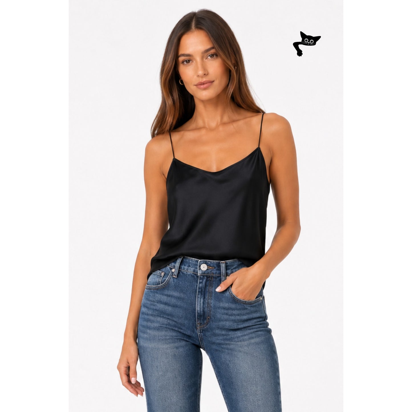 PAIGE Rosie HW Cicely Black Silk Cami Top Spaghetti Strap Size S