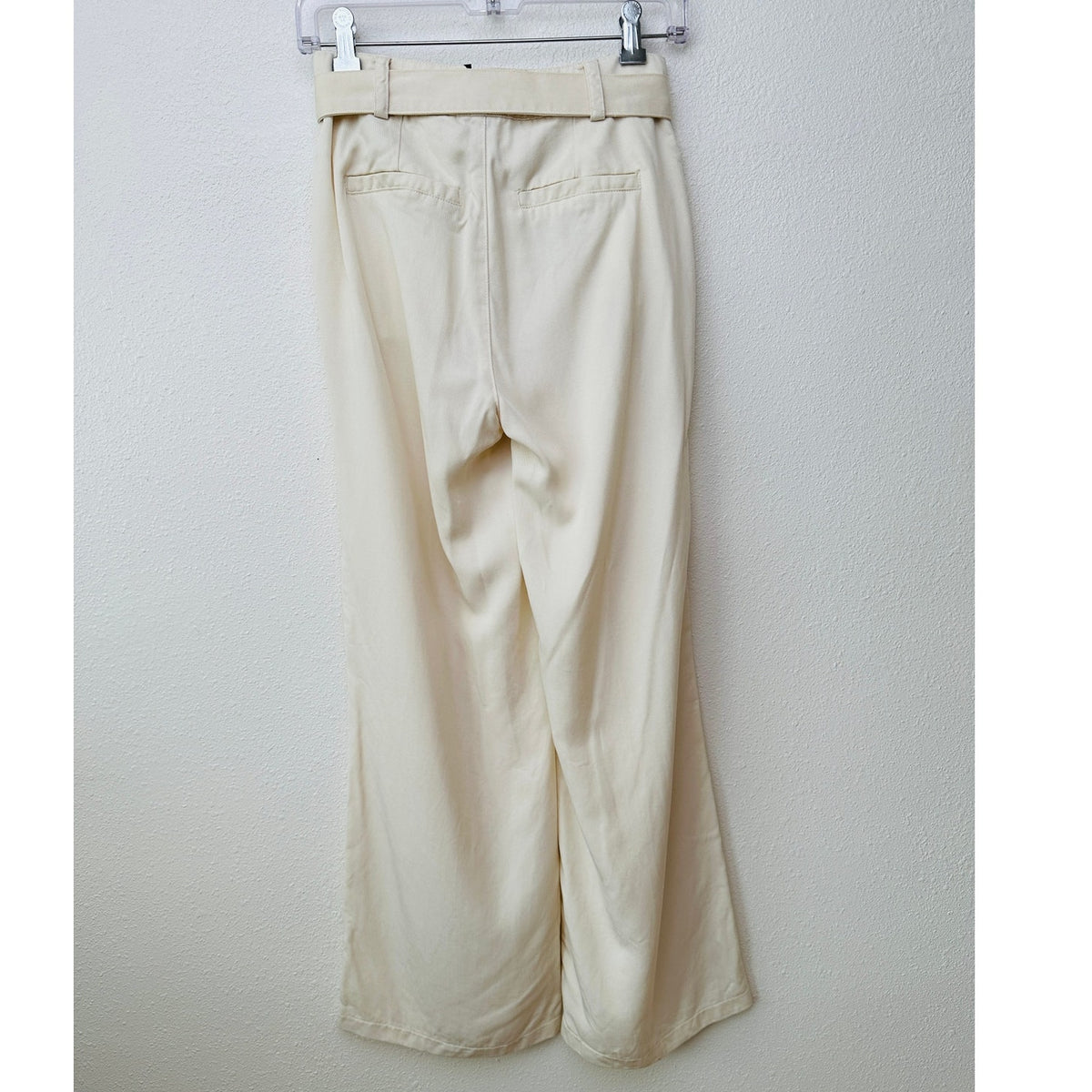 PAIGE Birch Cream Wide Leg Pleated Pants w/ Belt Women US 0