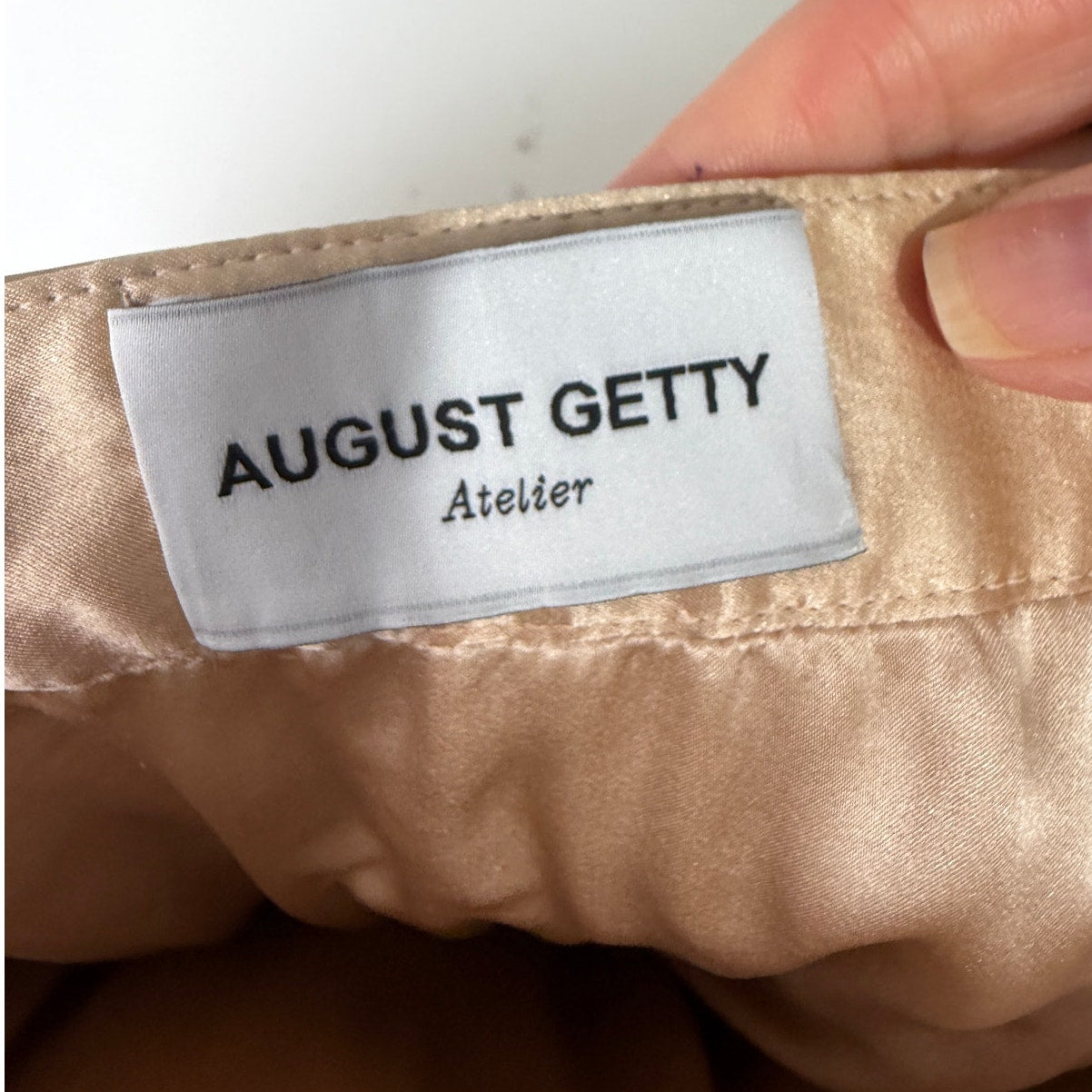August Getty Atelier Accordion Pleat Leather Maxi Skirt Tan Women's US 4