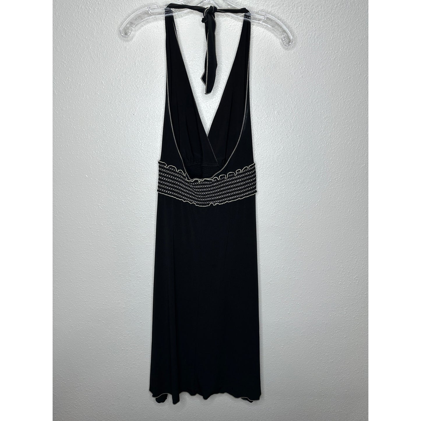 Studio M Black Halter Style Open Back White Smocked Sleeveless Dress S