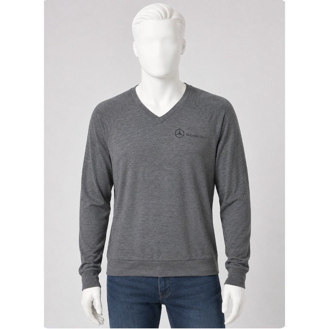 Mercedes Benz Logo Men's Ultra Thin Gray VNeck Long Sleeve Sweater Large