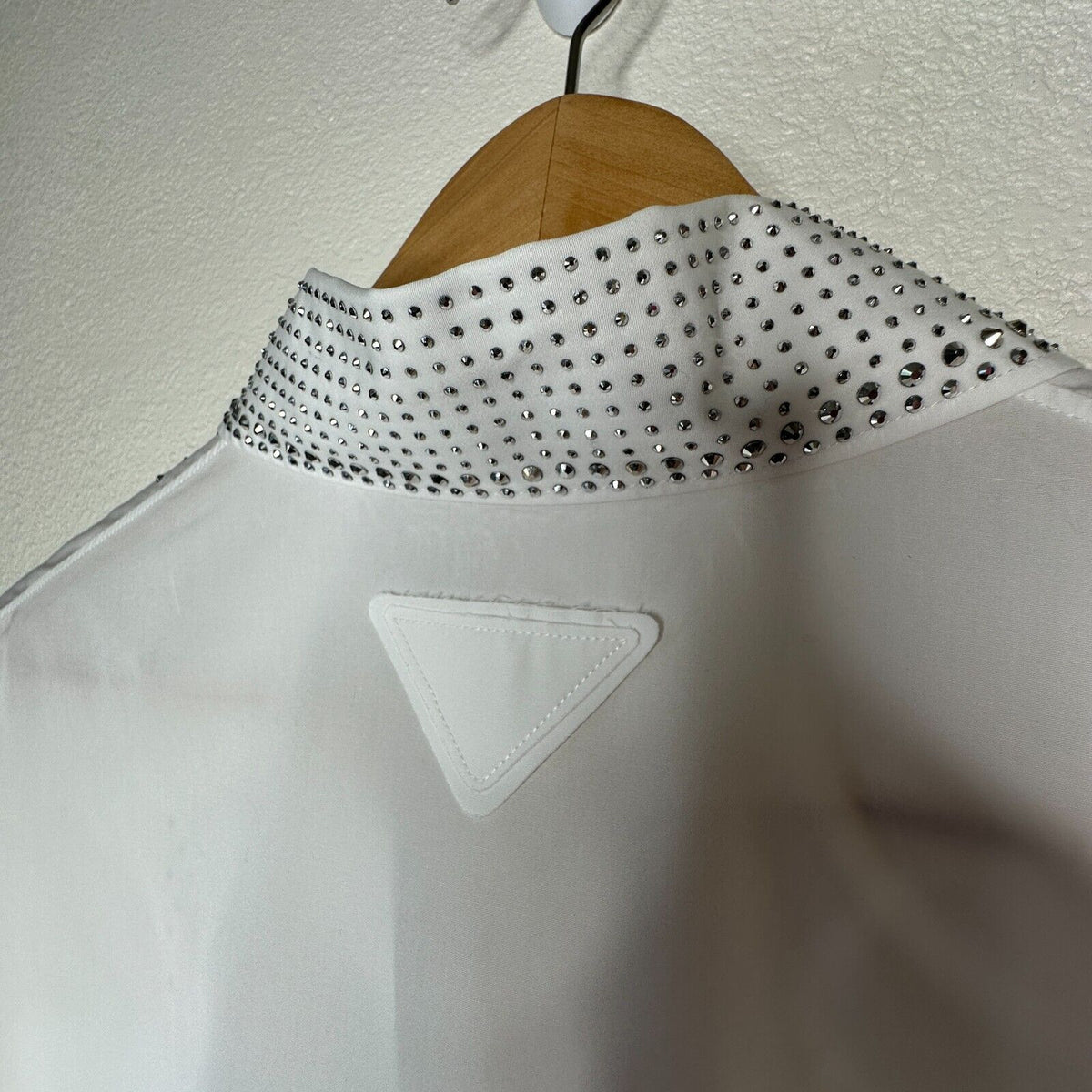 Prada White Long Sleeve Front Button Rhinestone Encrusted Collar & Front Shirt
