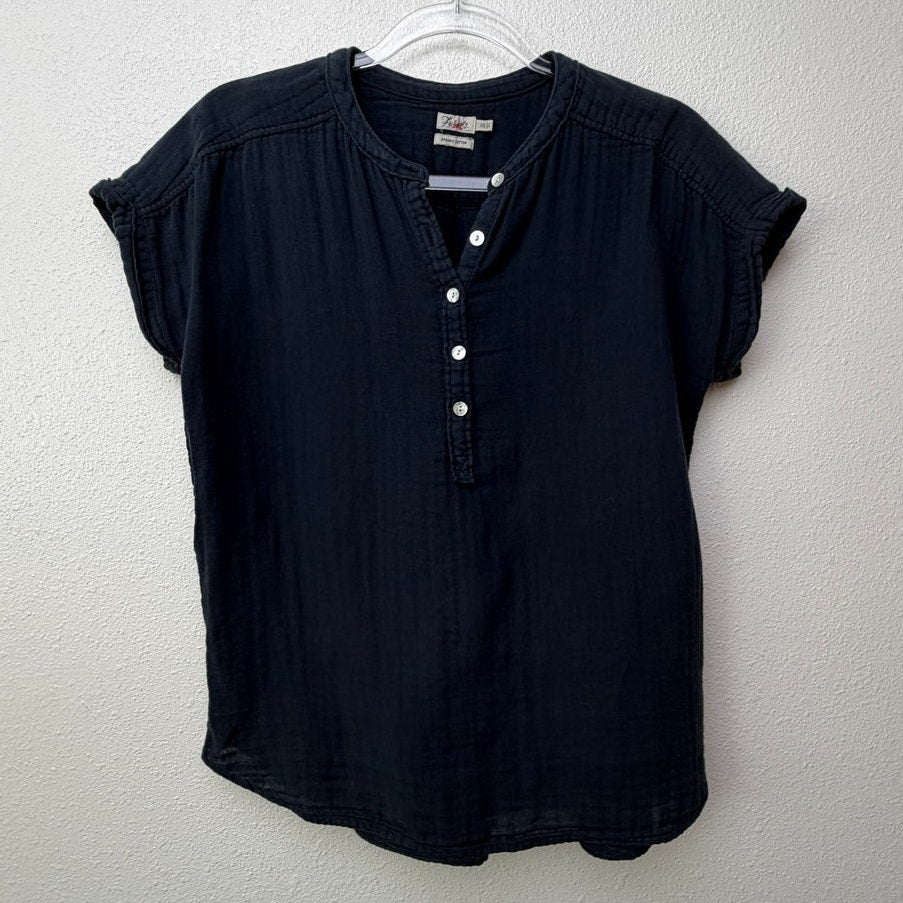 Faherty Dream Cotton Desmond Top Navy Organic Gauze Henley Women's US XS