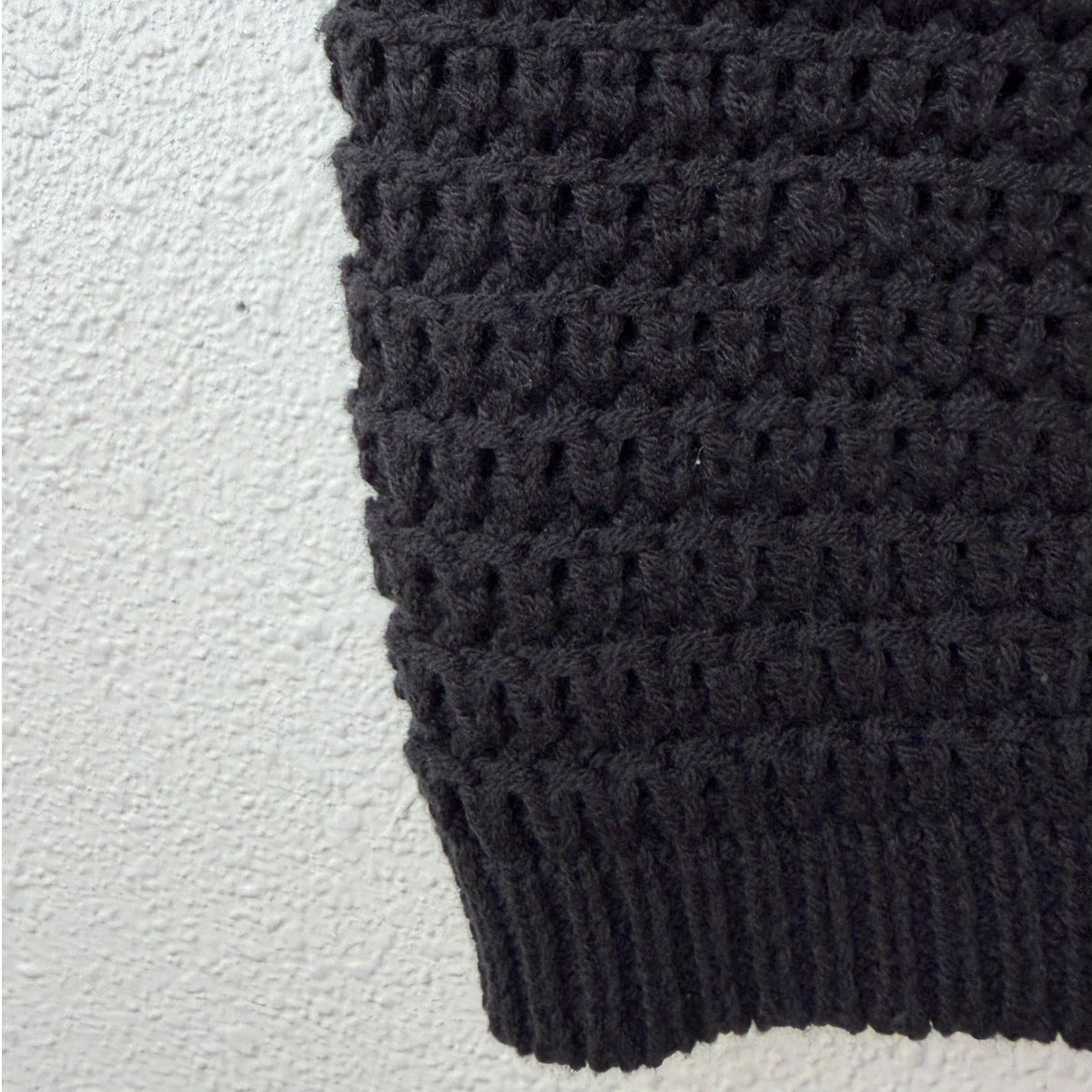 Et Clet Black Crochet Open Knit Wrap Tie Crop Sweater Vest L
