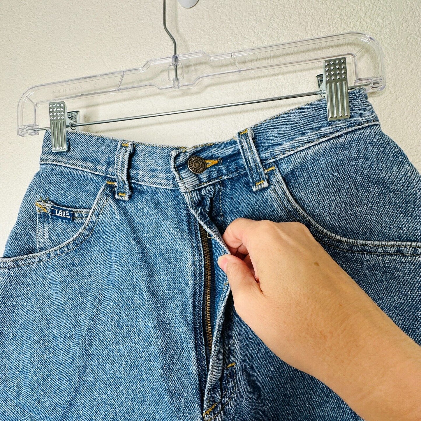 Lee Light Medium Blue Wash High Waist Raw Hem High Rise Jean Shorts 10