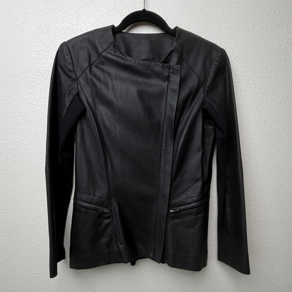 Veda Black Genuine Leather Moto Biker Jacket Women's Medium