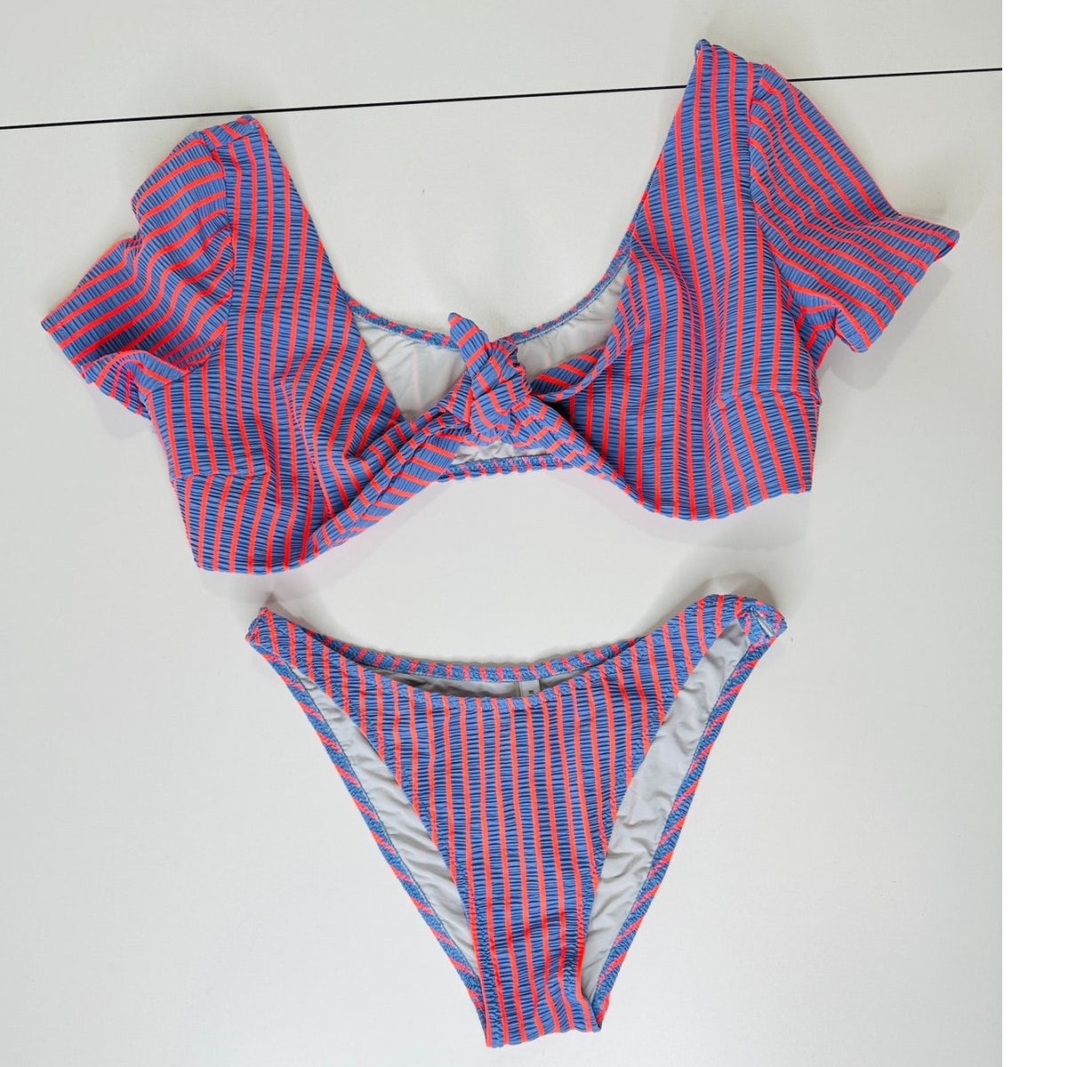 Solid & Striped Lilac & Orange Striped Front Tie Bikini 2 Piece Bathing Suit M
