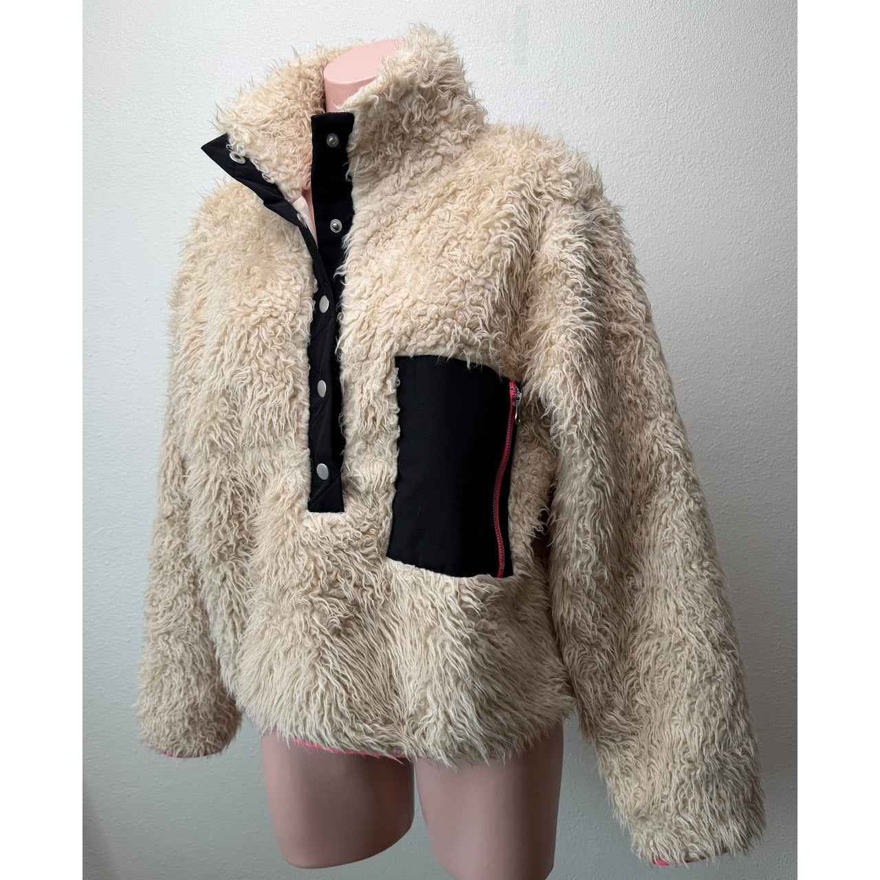 Stance Cream Sherpa Fuzzy Snap Button Pullover Jacket Size M