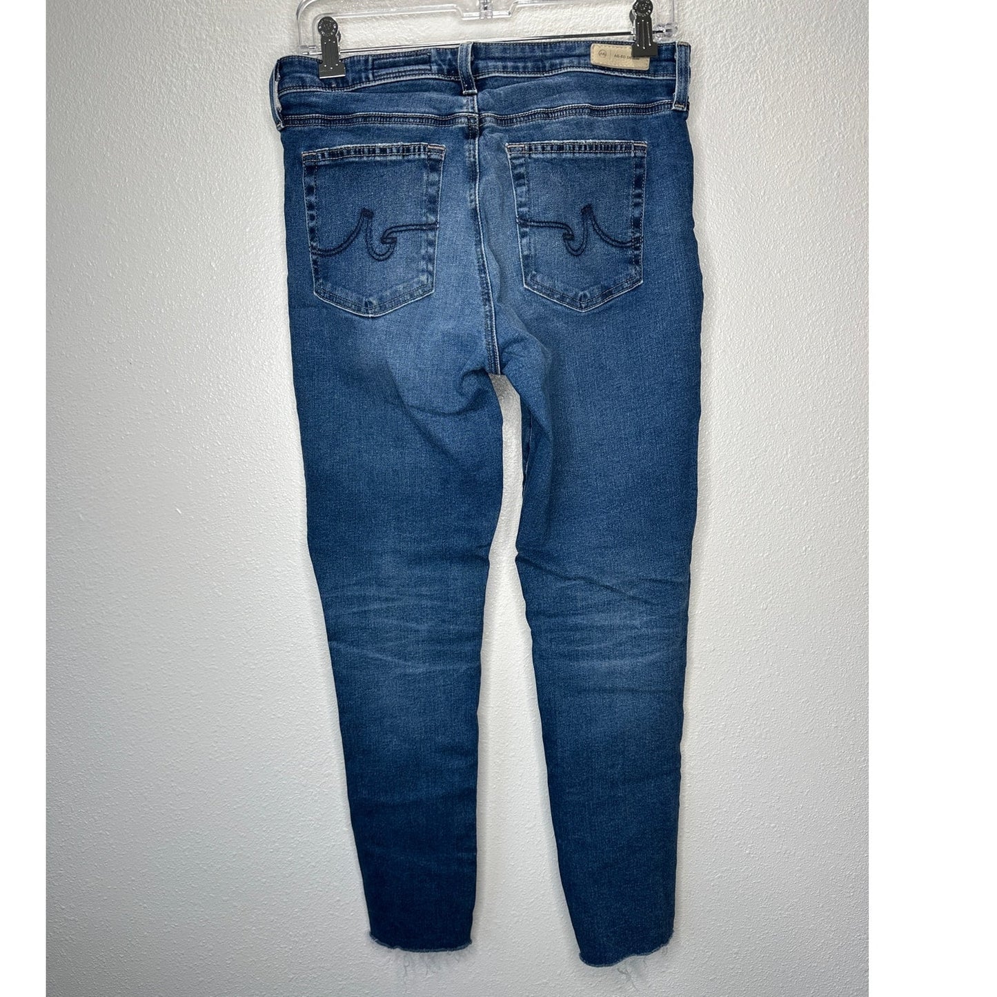 AG Medium Dark Wash The Prima Ankle Cigarette Leg Raw Hem Jeans 30