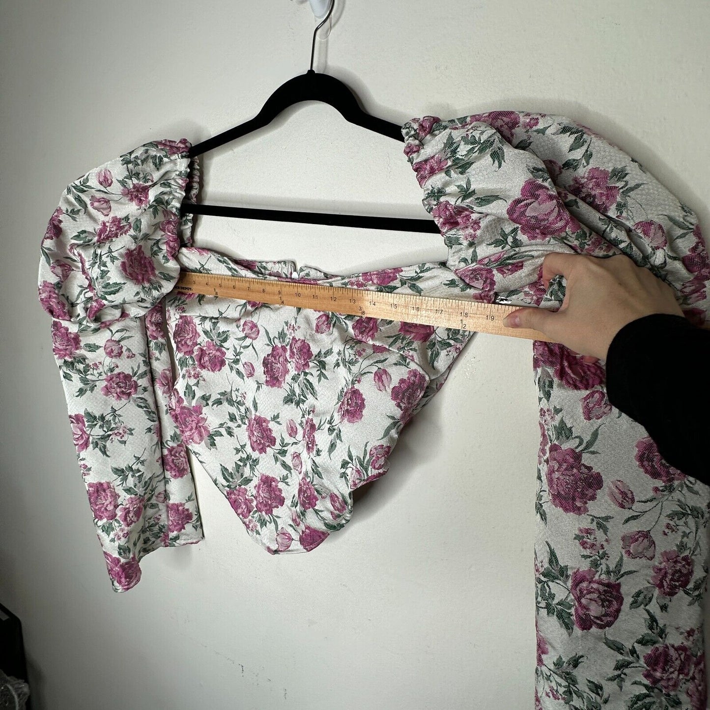 Olivia Rose The Label Cream Pink Green Floral Square Neck Puff Sleeve Crop XL