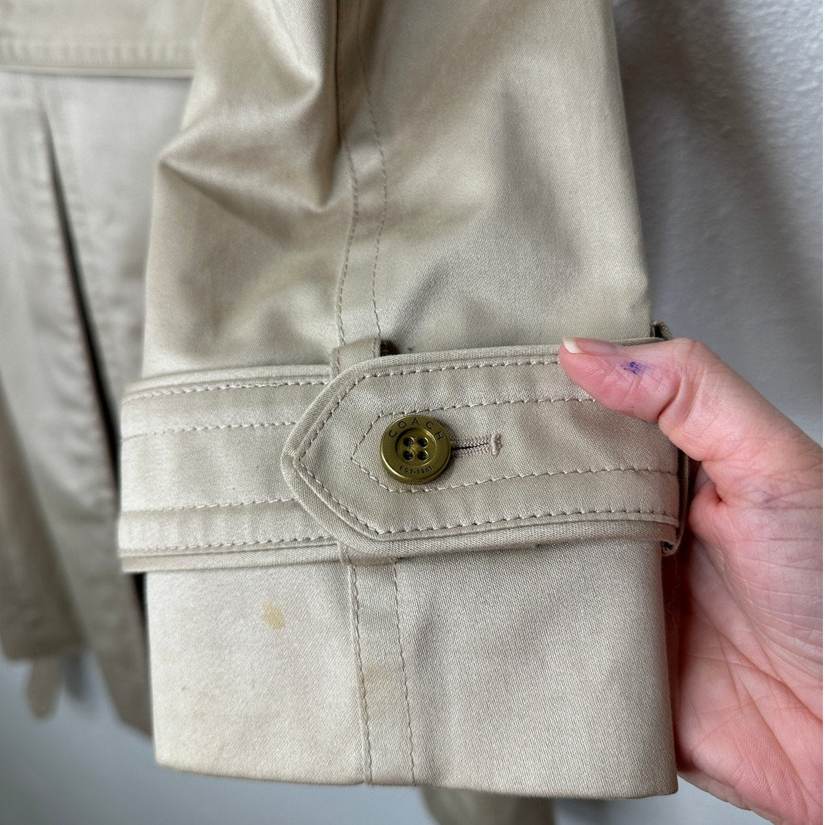 Coach Tan Double Breasted Tie Belt Trench Coat Gold Buttons Small