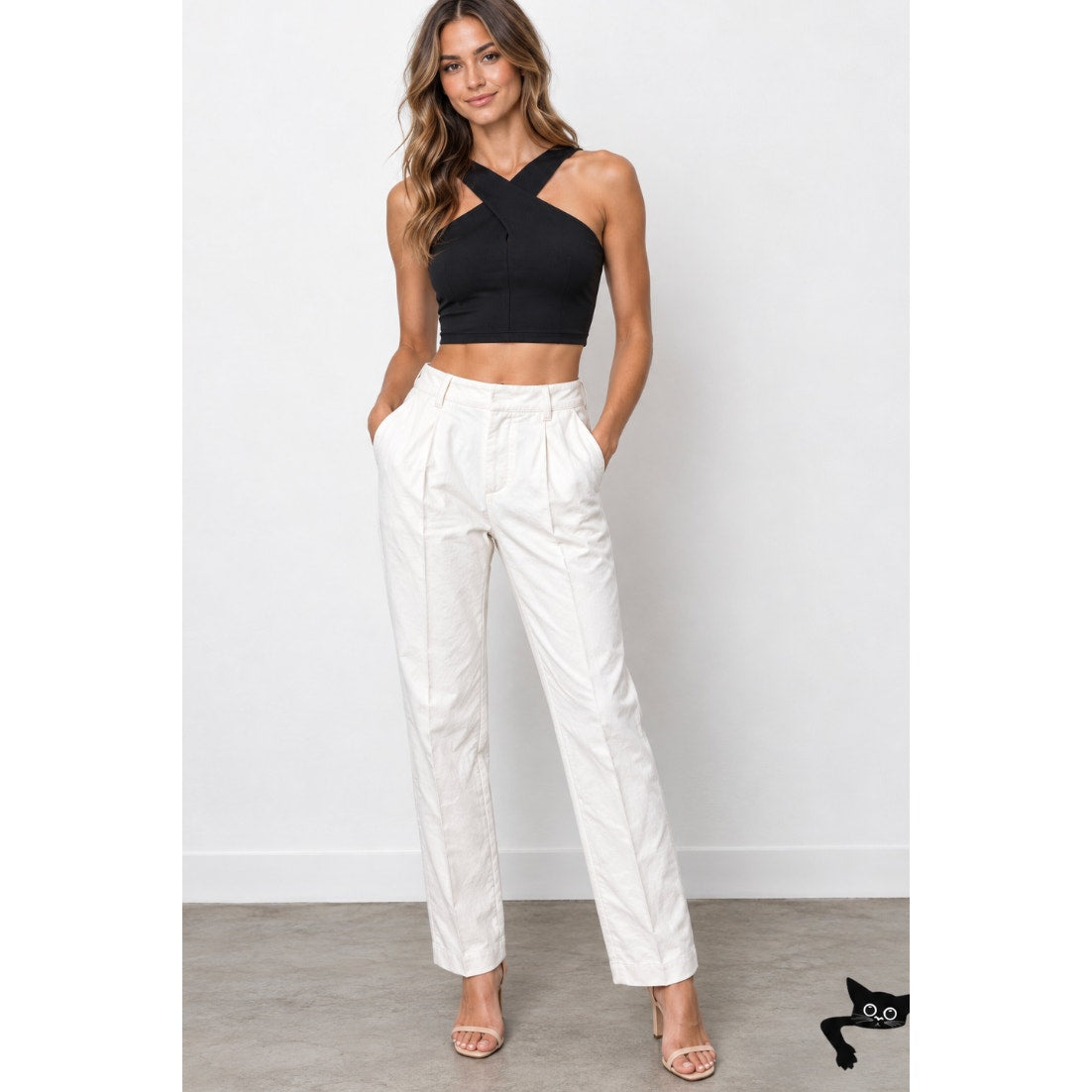 Ganni Cream Pleated Front Crease High Waist Corduroy Zip Trouser Pants 42
