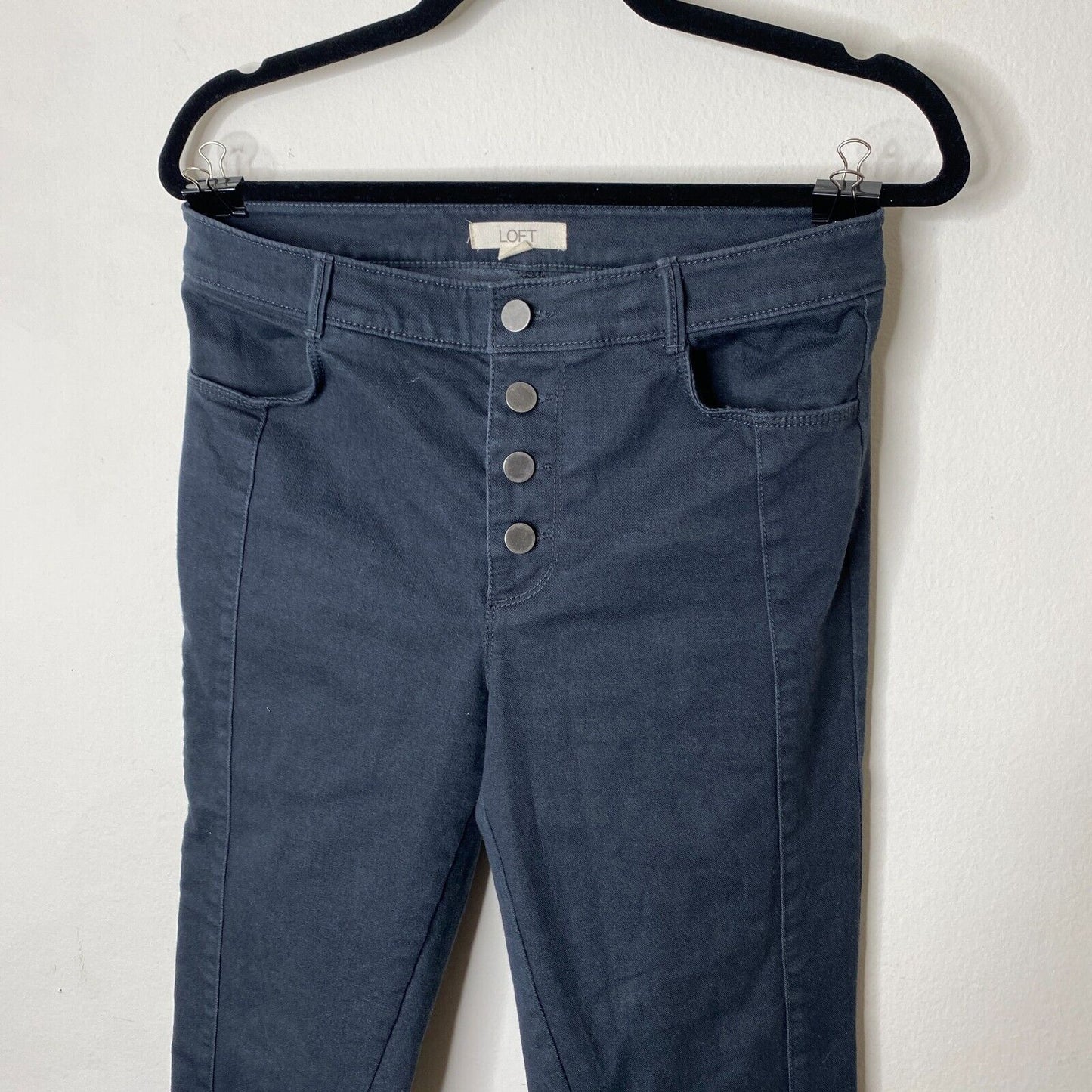 Loft Dark Gray Button Front Fly Skinny Pants Crop Raw Hem Stretchy Jeans Size 4