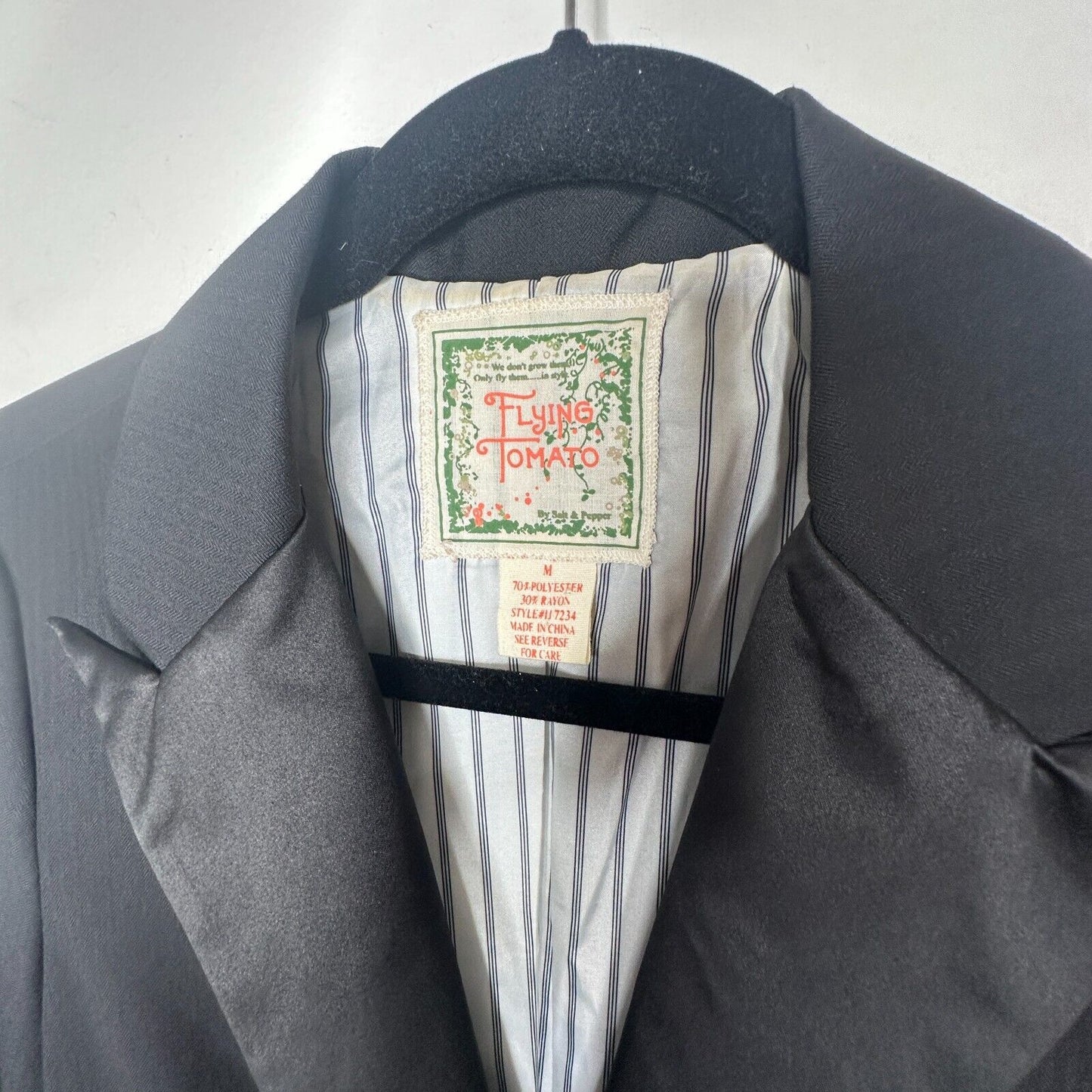 Flying Tomato Black Long One-Button Tuxedo Blazer Satin Trim Lapel & Pockets M