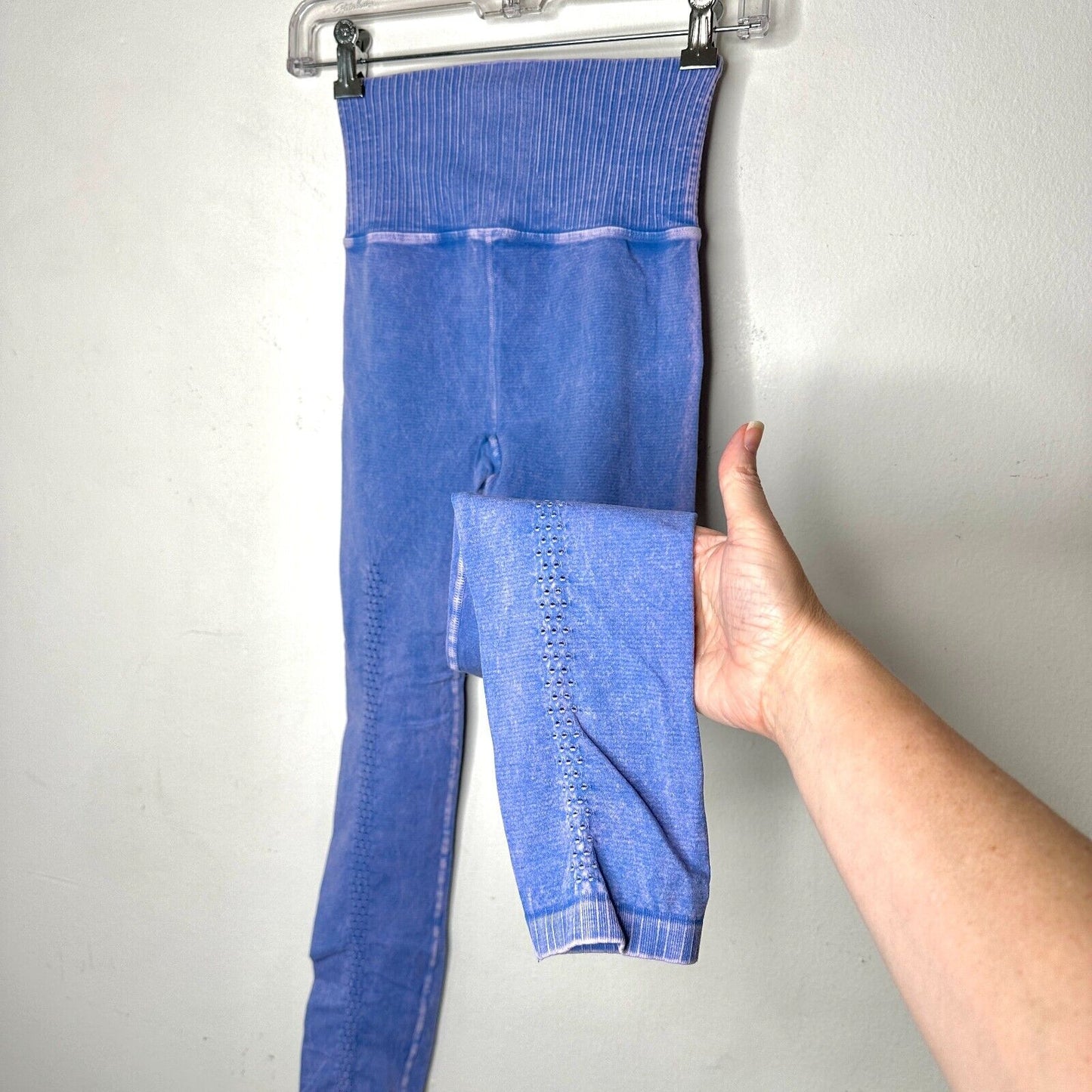 Free People Vintage Denim Blue Good Karma Leggings Wide Rib Waist Soft XS / S