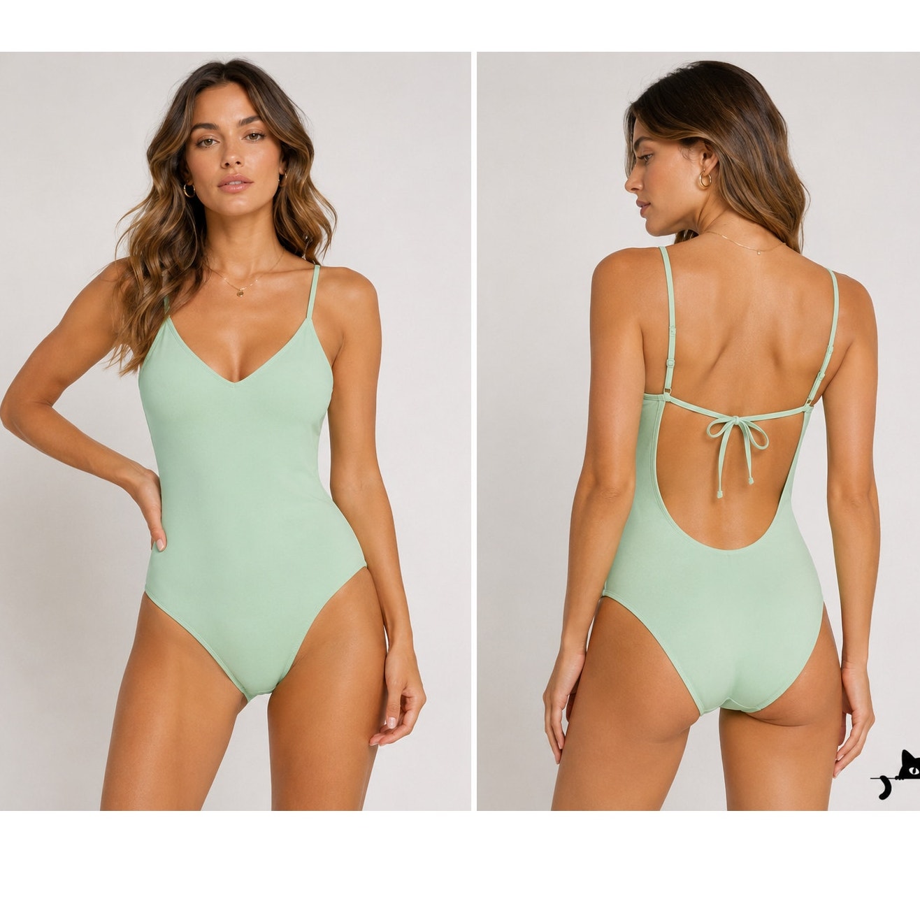 Becca Mint Green Scoop Neck Spaghetti Strap Back Tie Bathing Suit Large