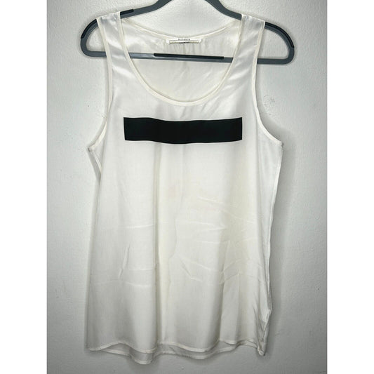 Allsaints Off-White 100% Silk Long Line Tank Top Black Rectangle Block Front 8