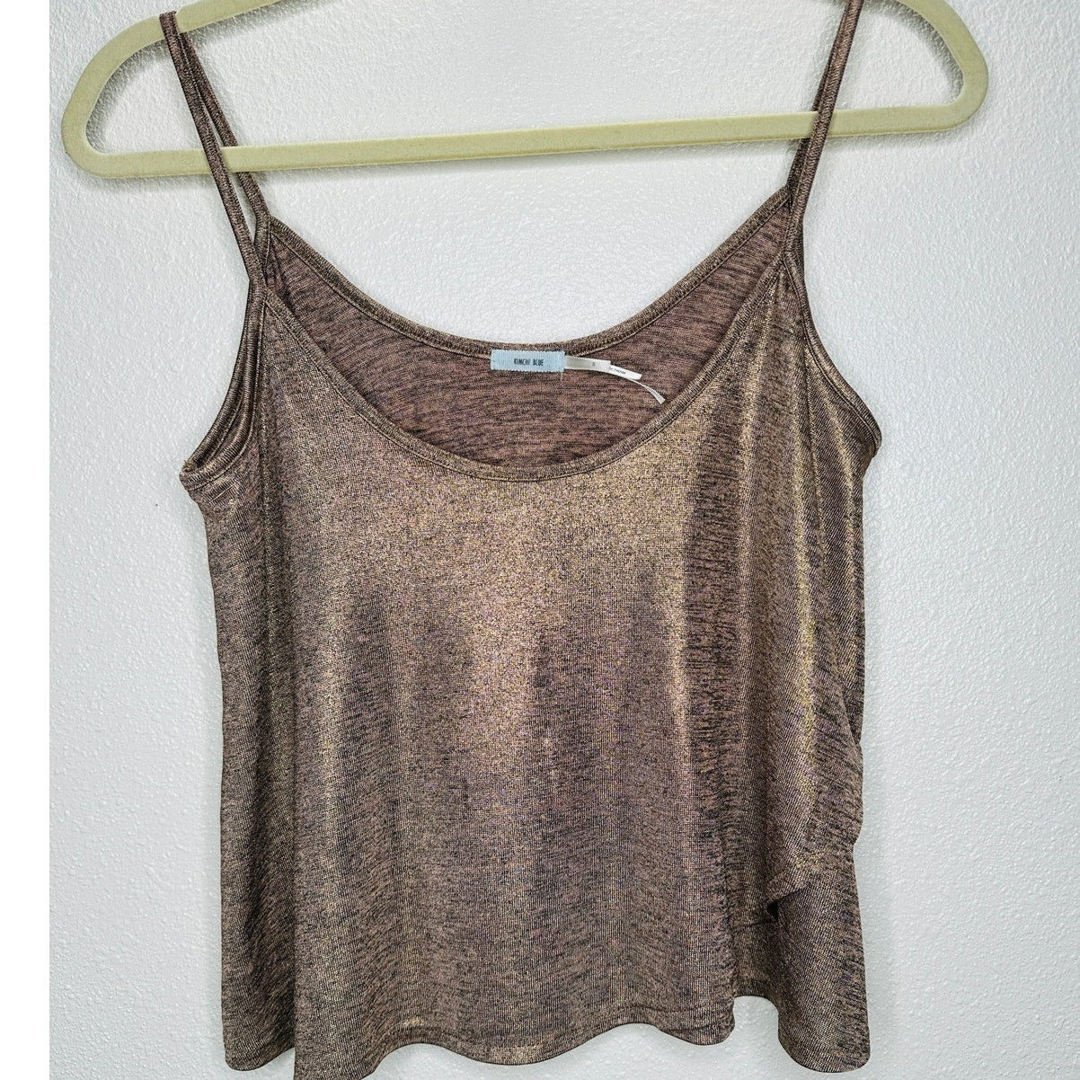 Kimchi Blue Gold Bronze Metallic Round Neck Flowy Tank Top S