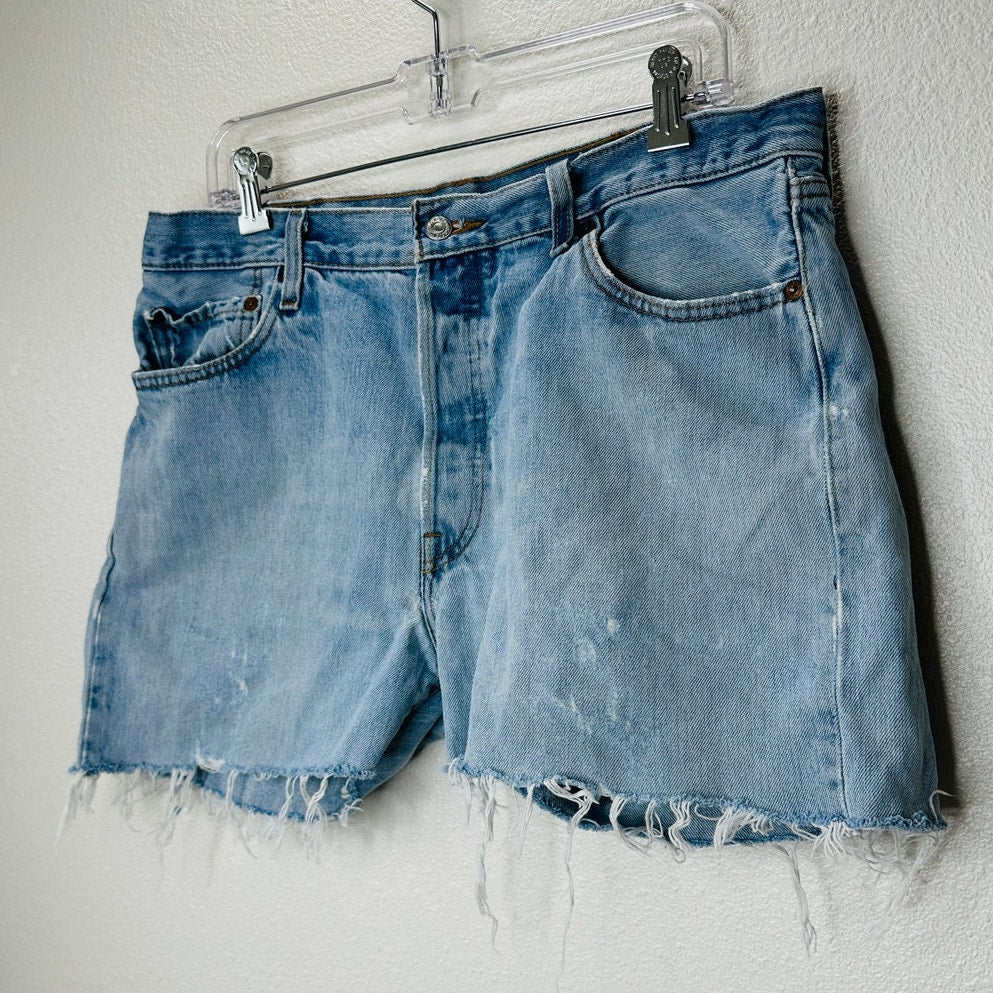 Levis 501 Light Blue Wash Button Fly Cutoff Refurbished Jean Shorts 36