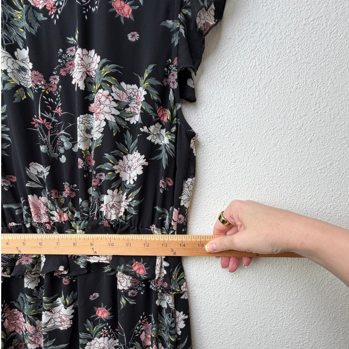 Laissez Faire Floral Midi Dress Smocked Neck Ruffle Sleeveless Size S