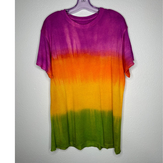 The Elder Statesmen Rainbow Tie Dye Machine Cut Sleeves & Hem Round Neck Sweater