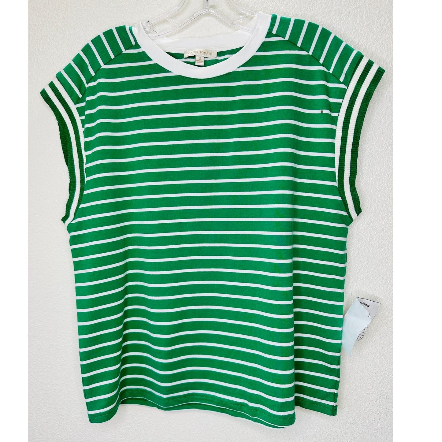 Flying Tomato Sample Driftwood Daydreams Green & White Stripe Knit Top S