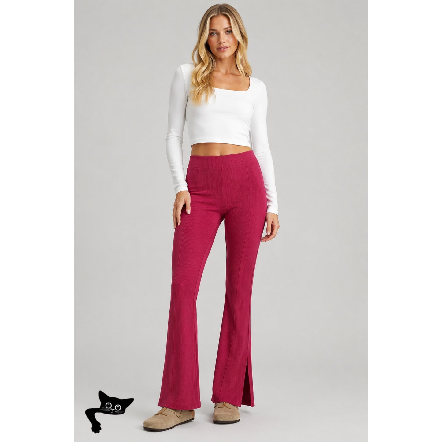 Lululemon Dark Pink Pomegranate Brushed Softstreme Ribbed Zip Flared Pant 4