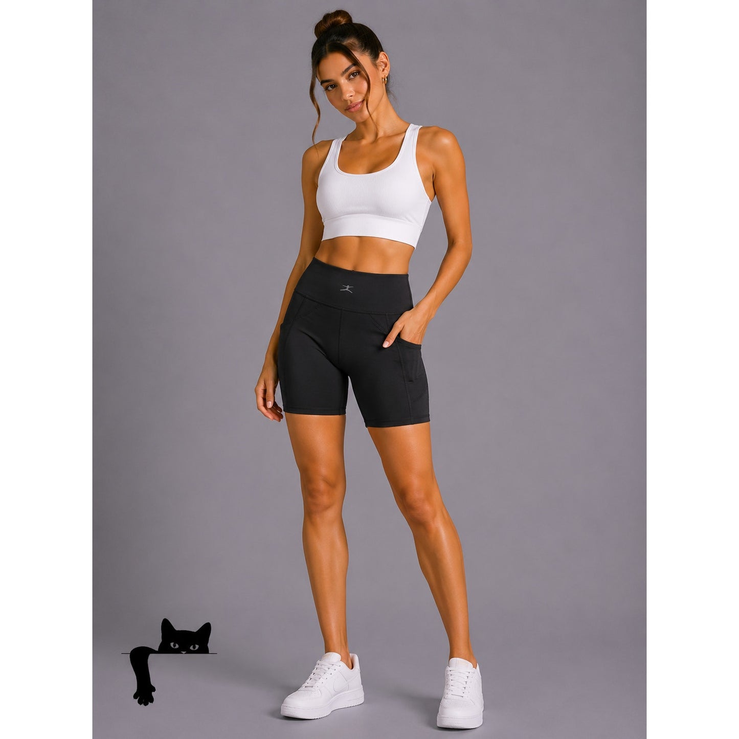Danskin Black Bike Shorts Side Pockets High Rise Waistband Shaping Contour Seams