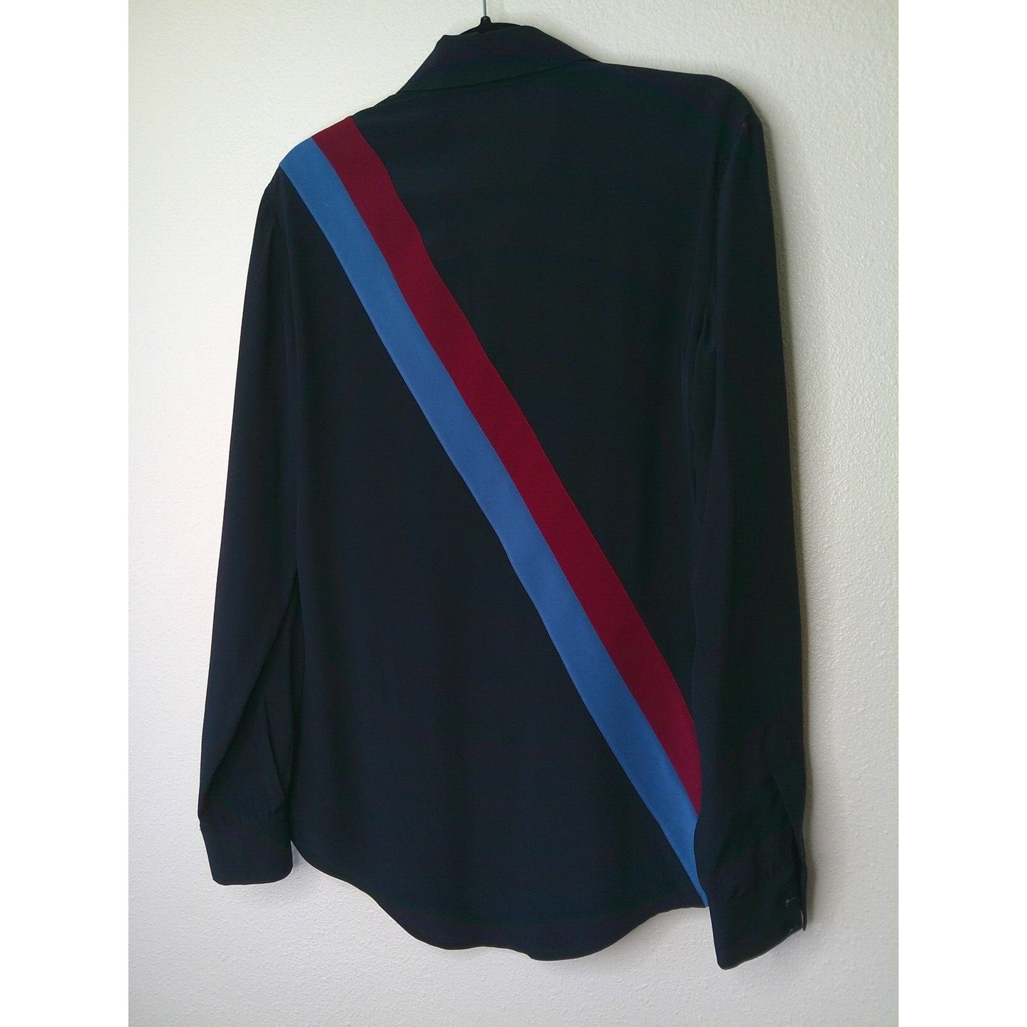 Stella McCartney Silk Black Blue & Red Diagonal Stripe Front Button Blouse Top