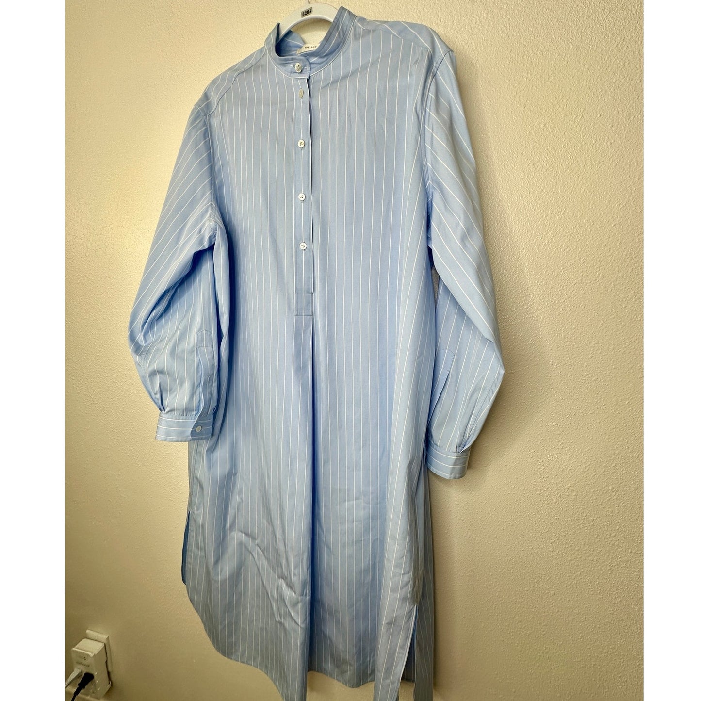 NWT The Row Karl Blue & White Stripe Long Sleeve Shirt Dress L