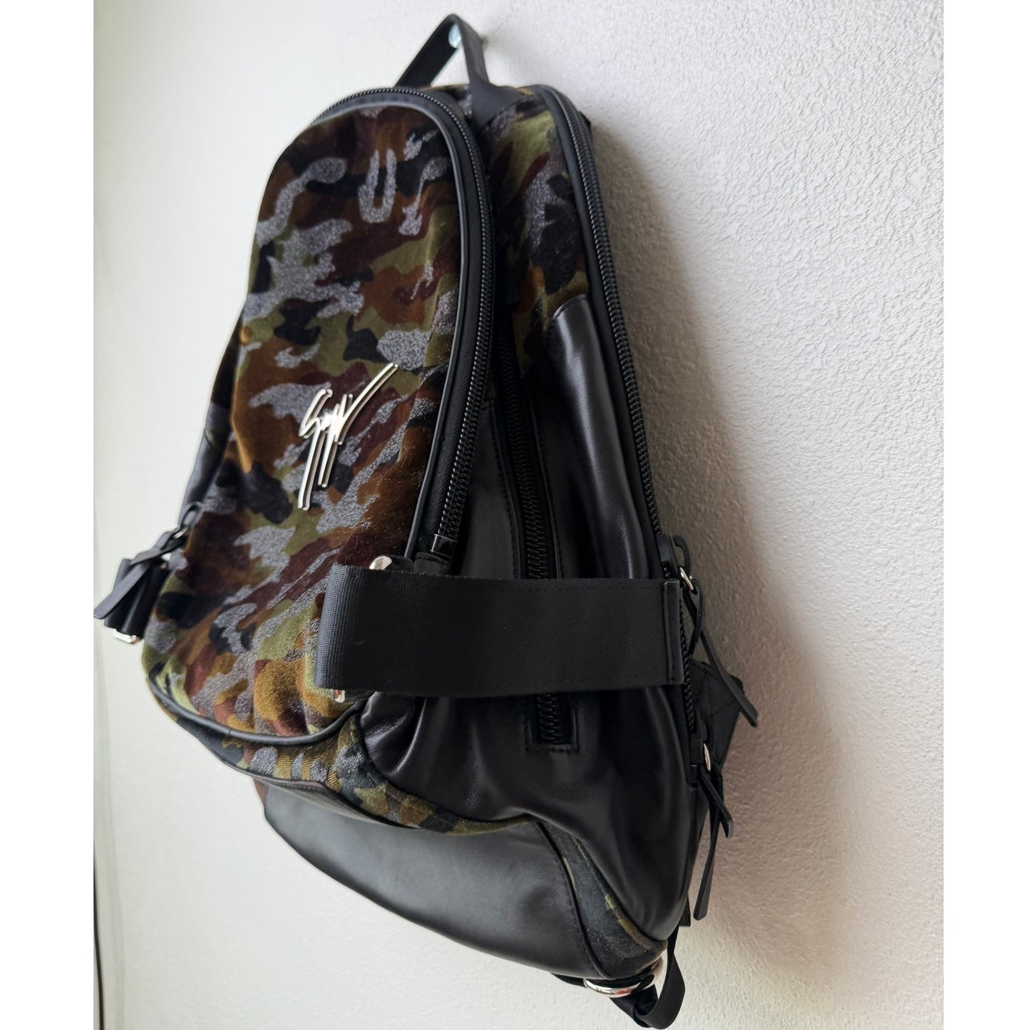 Giuseppe Zanotti Camouflage Velvet Backpack Army Print Italy