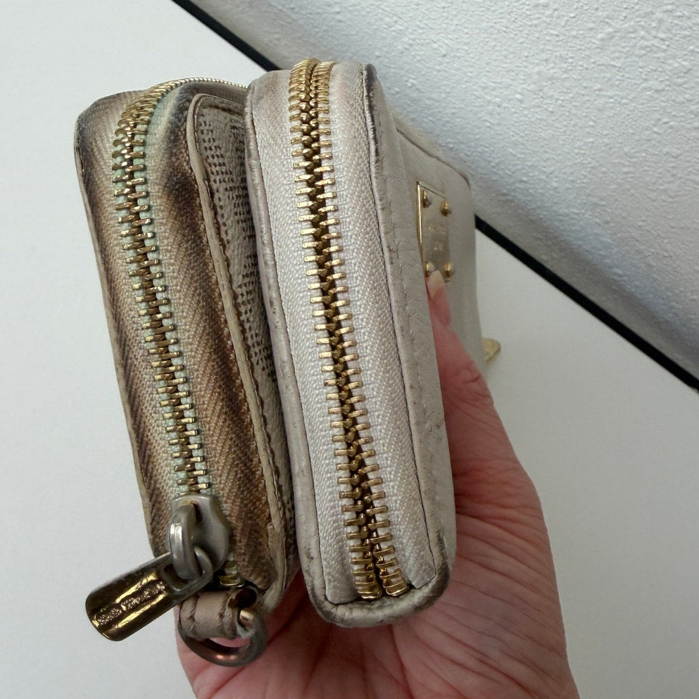 Michael Kors Set of 2 Cream Beige Signature Logo Zip Wallets