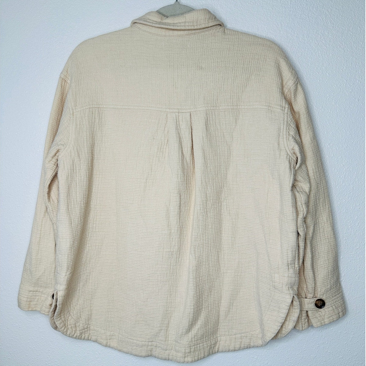Madewell Oatmeal Long Sleeve Button Front Pocketed Waffle Pattern Shirt Jacket