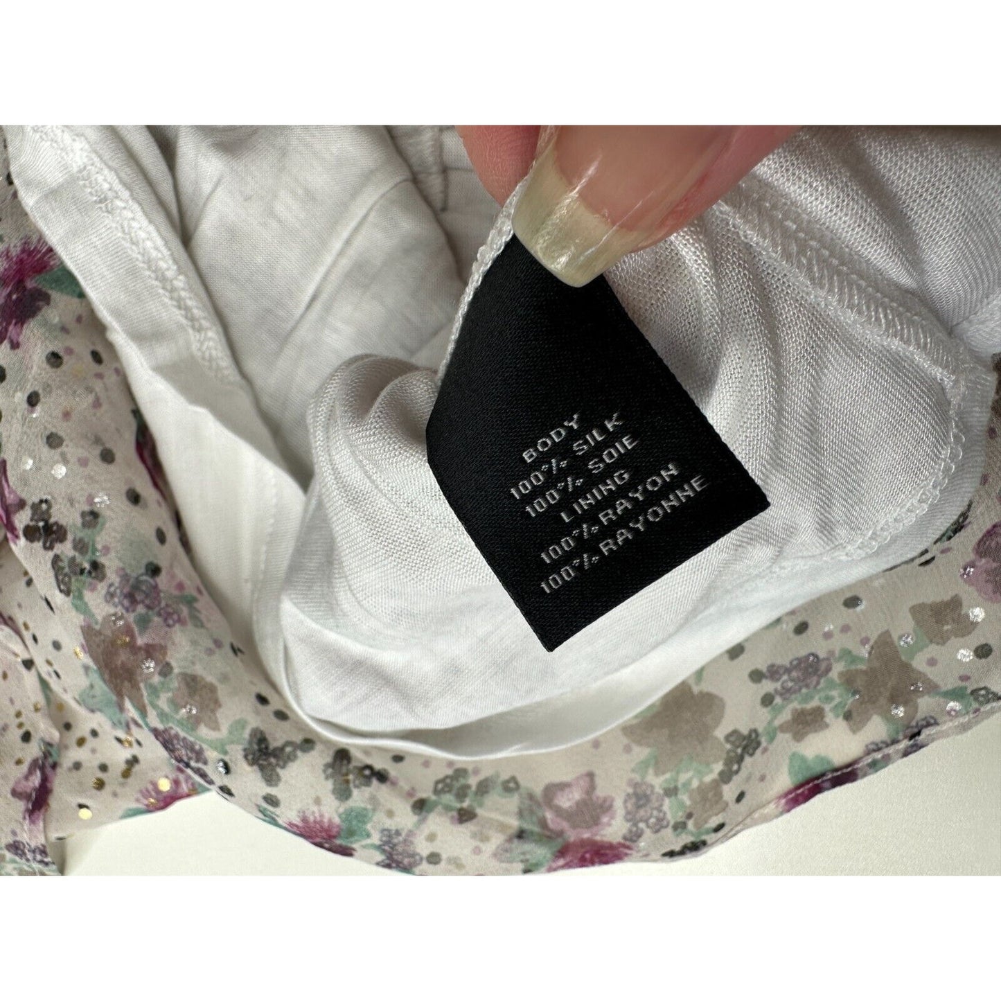 NWT Ella Moss White Purple Gold Metallic Dot Spaghetti Strap Ruffle Top L