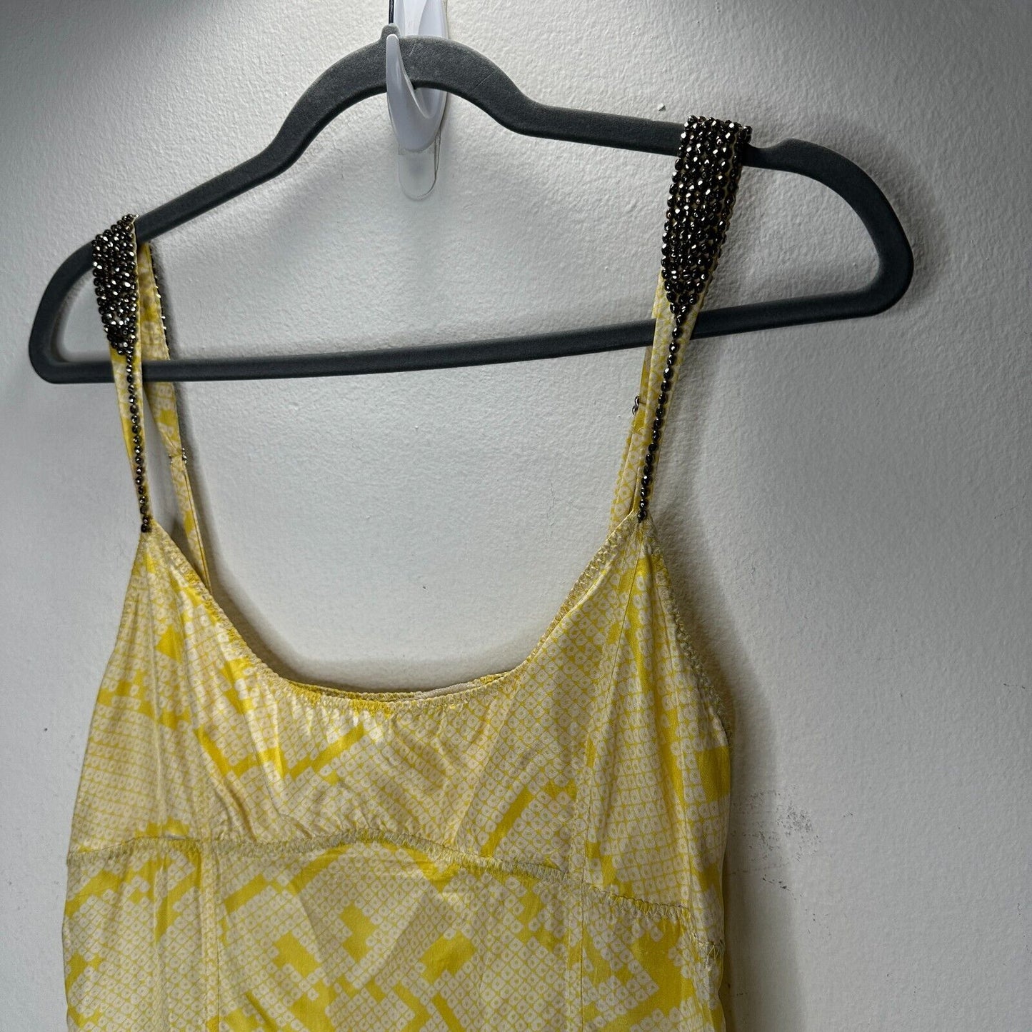 YA-YA 100% Silk Yellow Snake Print Round Neck Amber Beaded Straps Slip Maxi S