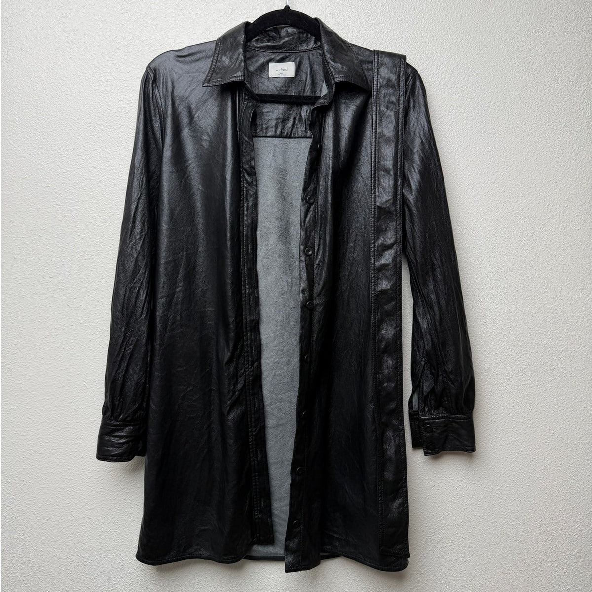 Aritzia Wilfred Caroline Black Vegan Leather Belted Shirt Dress Women's US XXS