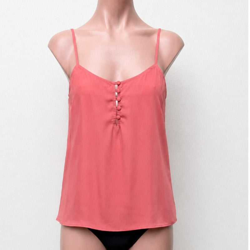 L'Academie Peach 5-Button Loop Close Knit Tank Adjustable Straps Cami Top L