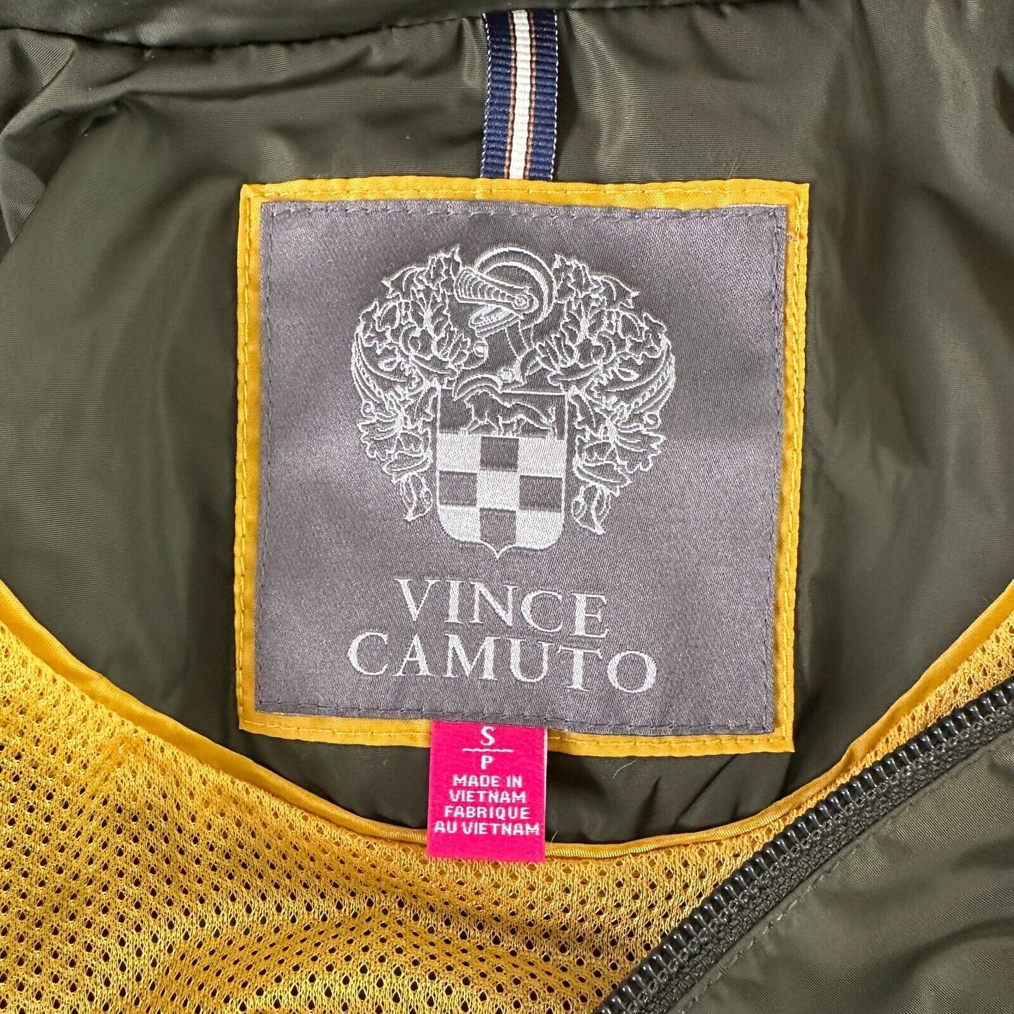 Vince Camuto Army Green Cinch Waist Zip Front Hooded Windbreaker Jacket Small