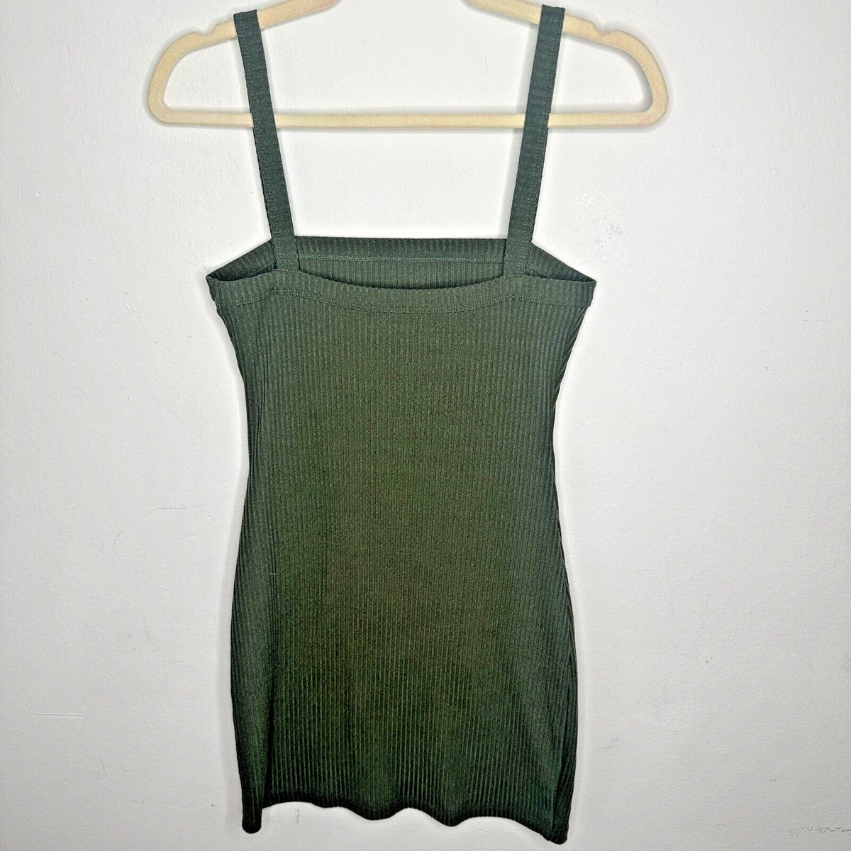 Lovers & Friends Army Green Square Neck Thin Strap Rib Knit Bodycon Mini Small