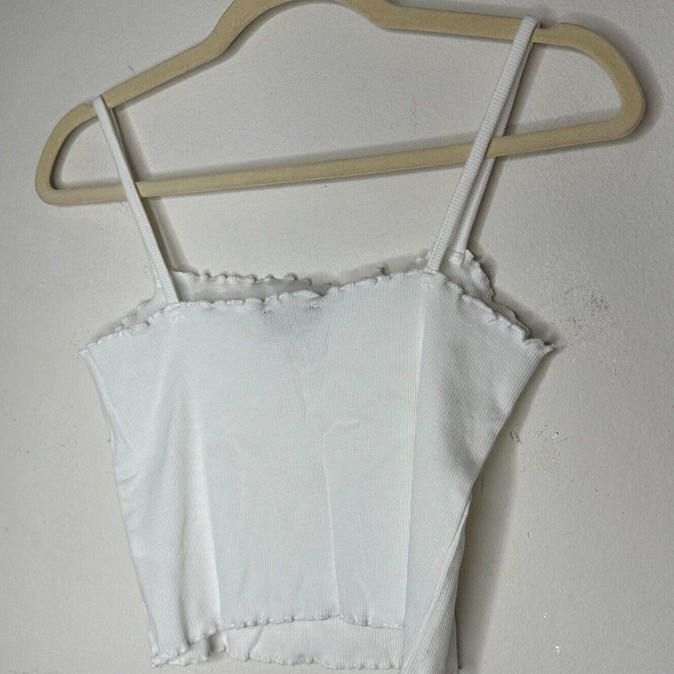 Topshop White Sleeveless Lettuce Hem and Neck Spaghetti Strap Knit Crop Top 10